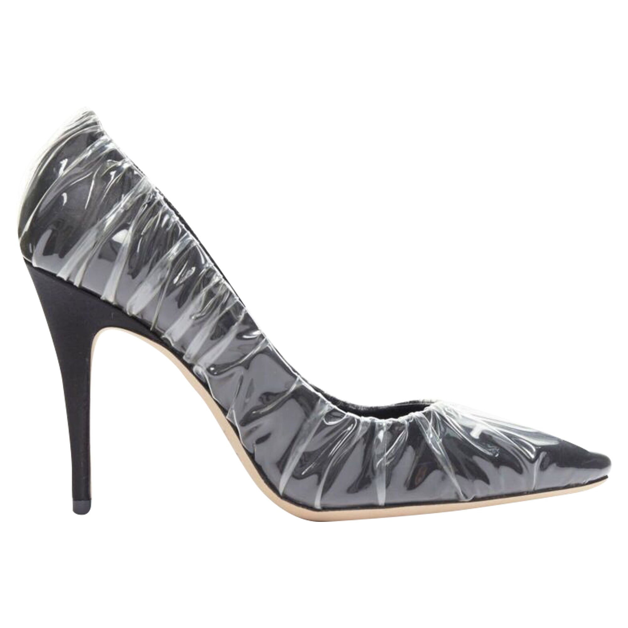 Women's Off-White Jimmy Choo satin transparent ruche high heel shoes