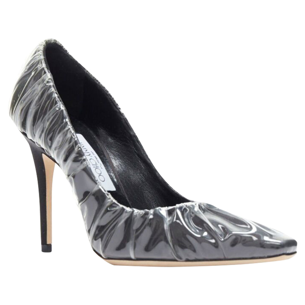 Women's Off-White Jimmy Choo satin transparent ruche high heel shoes