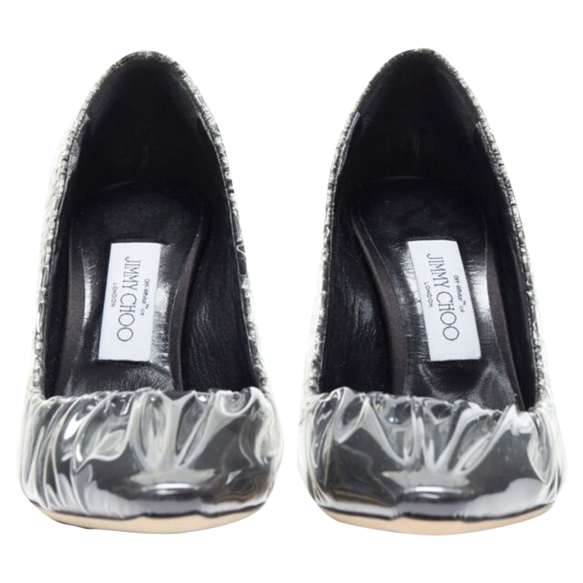 Women's Off-White Jimmy Choo satin transparent ruche high heel shoes