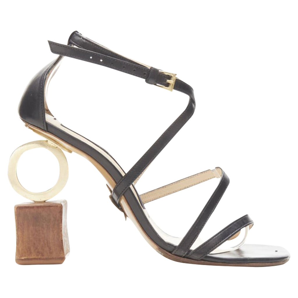Women's Jacquemus architectural wood block ring strappy heel
