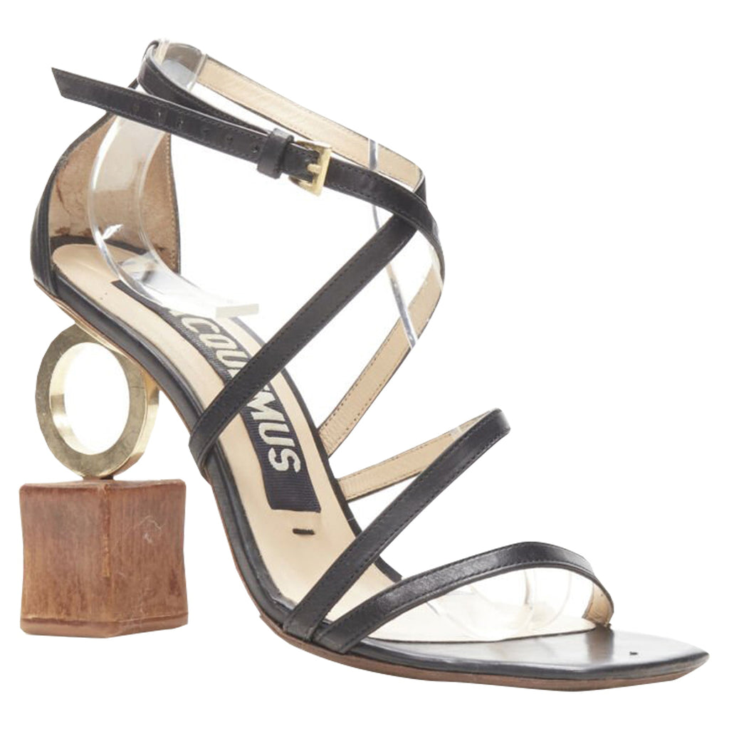 Women's Jacquemus architectural wood block ring strappy heel