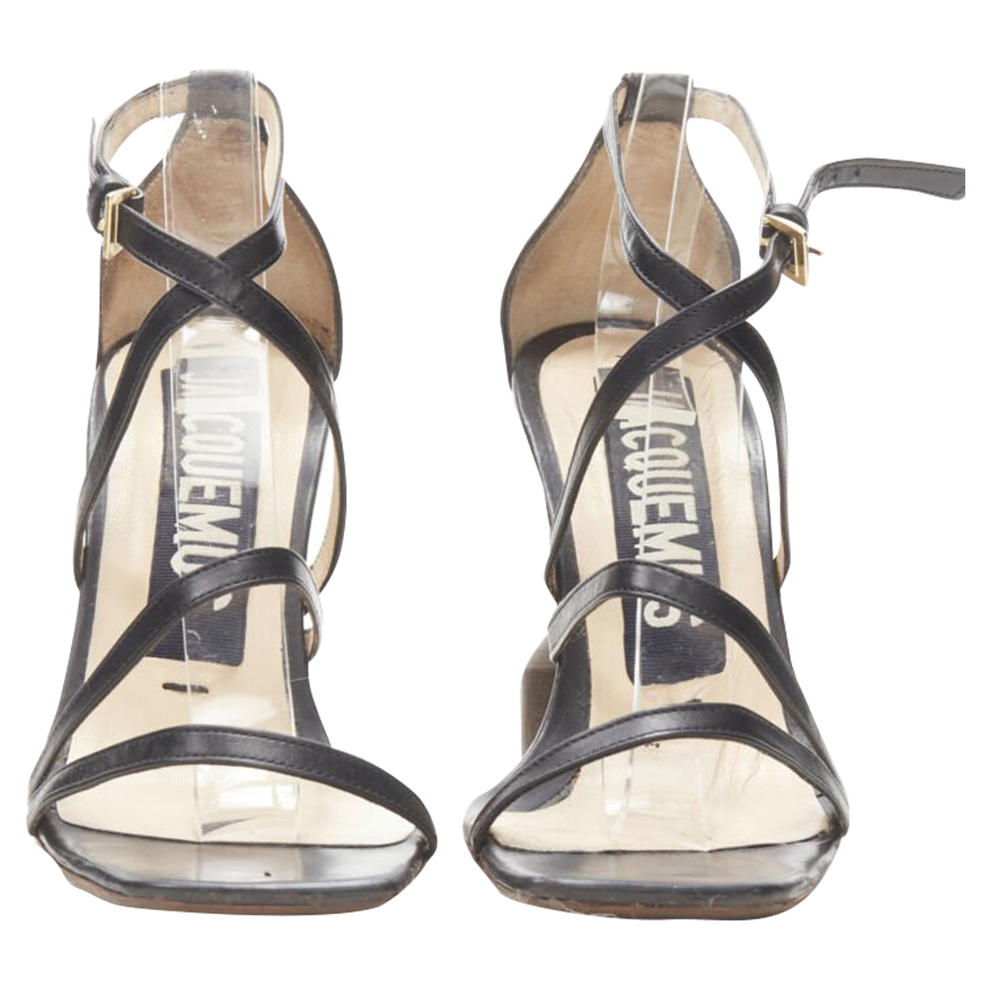 Women's Jacquemus architectural wood block ring strappy heel