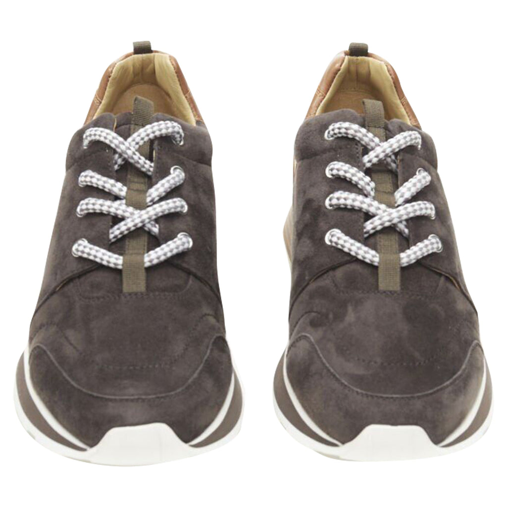 Men's Hermes suede lace up wooden rubber sole low sneaker