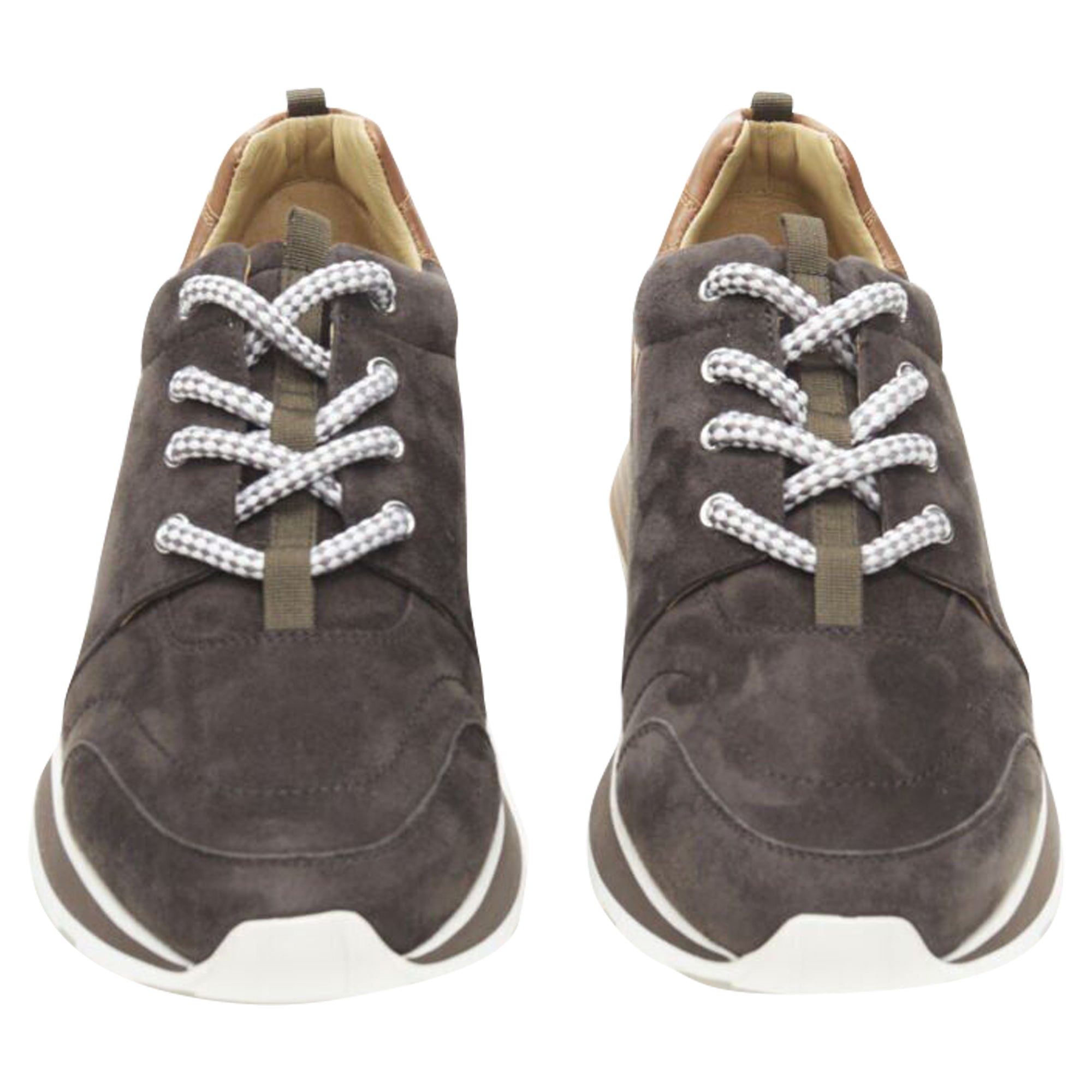 Men's Hermes suede lace up wooden rubber sole low sneaker