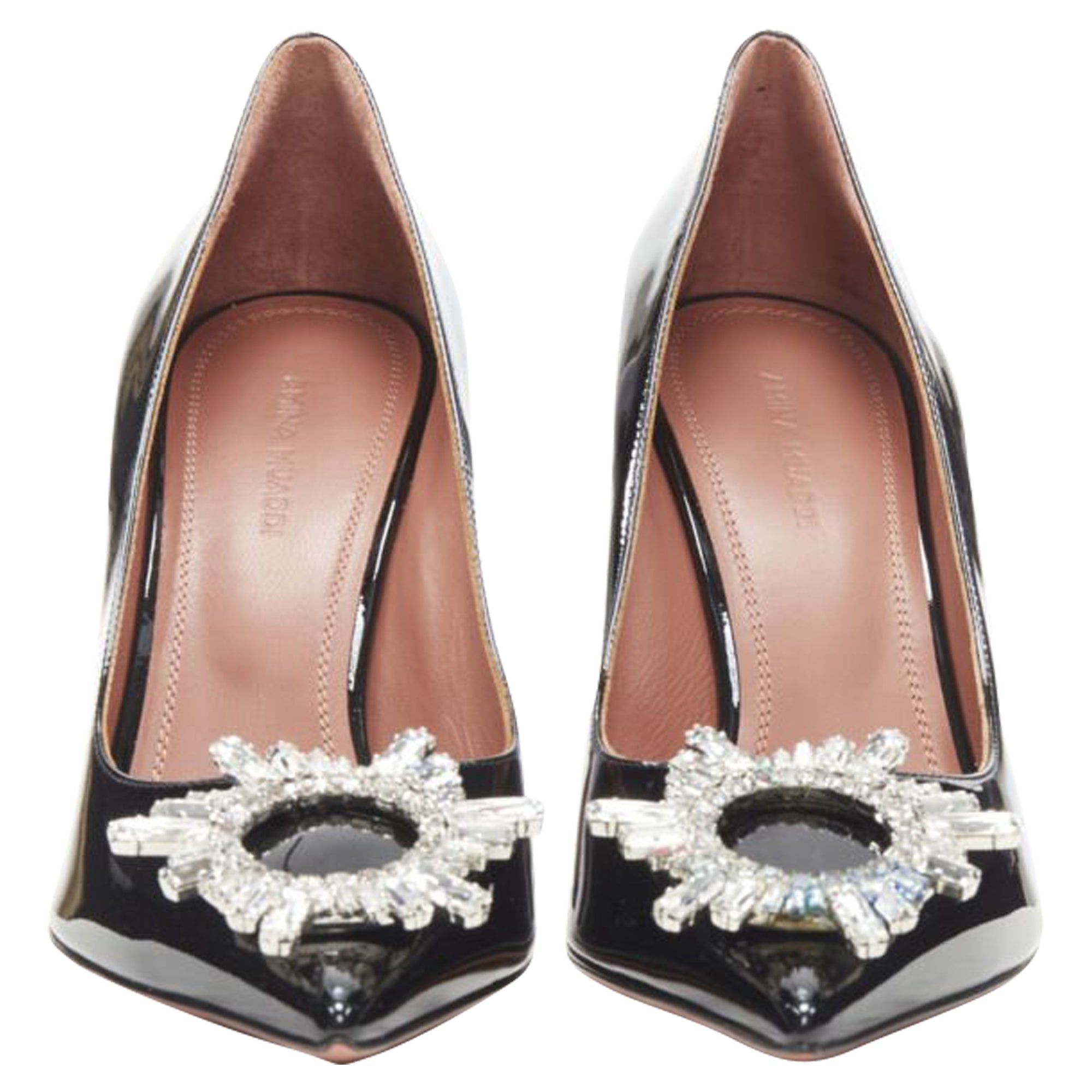 Women's Amina Muaddi Begum crystal buckle point toe pump