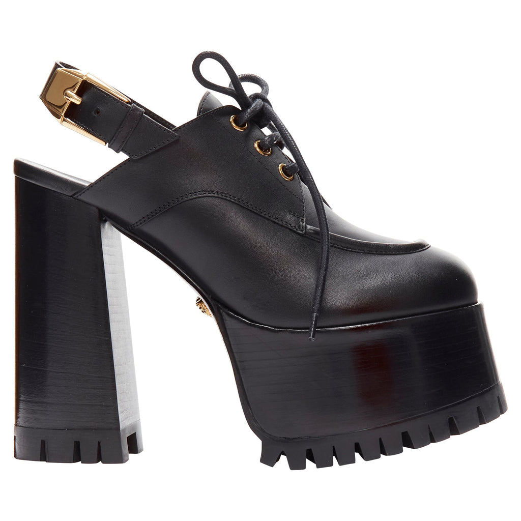 Women's Versace buckle sling back platform loafer