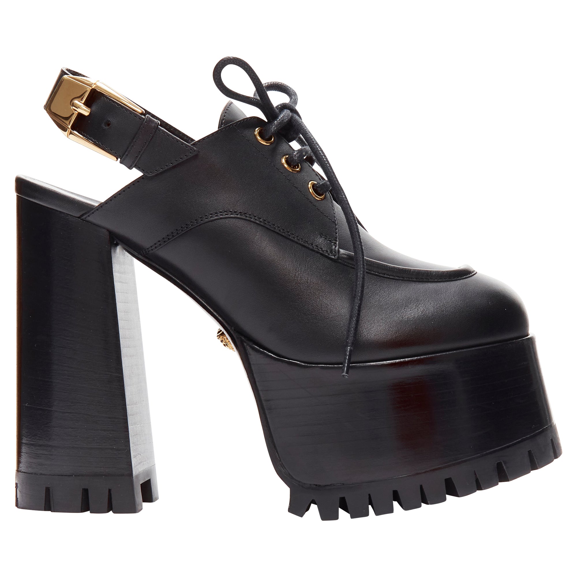 Women's Versace buckle sling back platform loafer