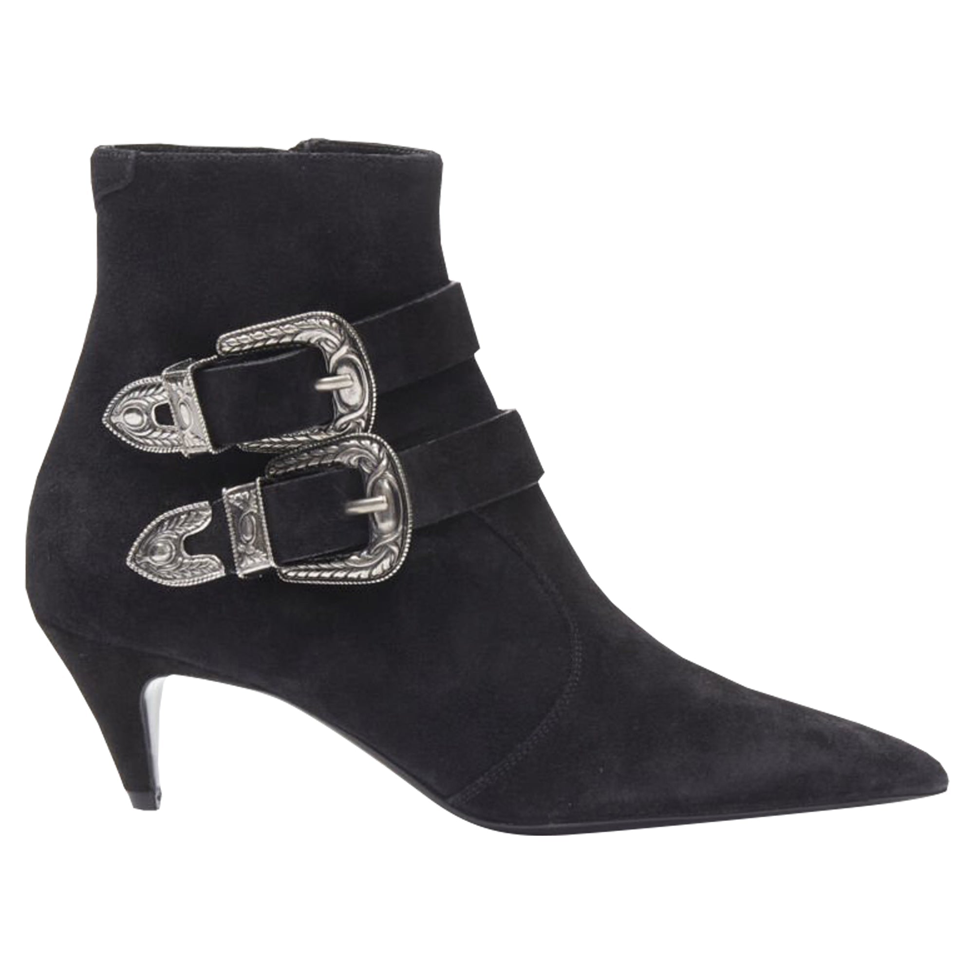 Women's Saint Laurent Charlotte suede silver western buckle bootie