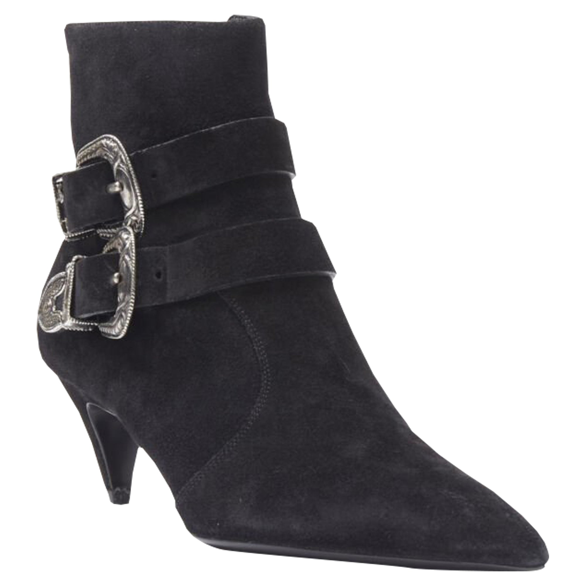 Women's Saint Laurent Charlotte suede silver western buckle bootie