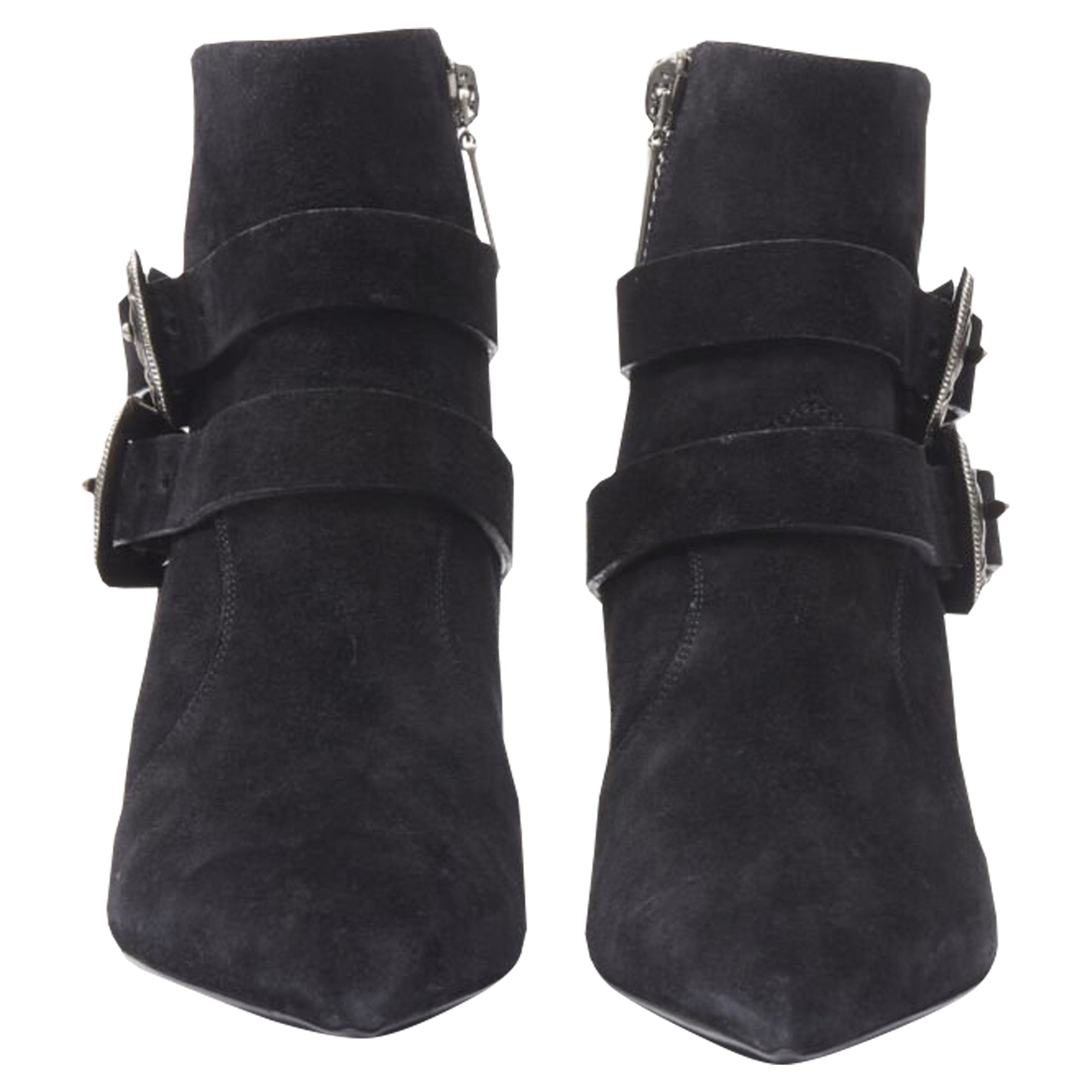 Women's Saint Laurent Charlotte suede silver western buckle bootie