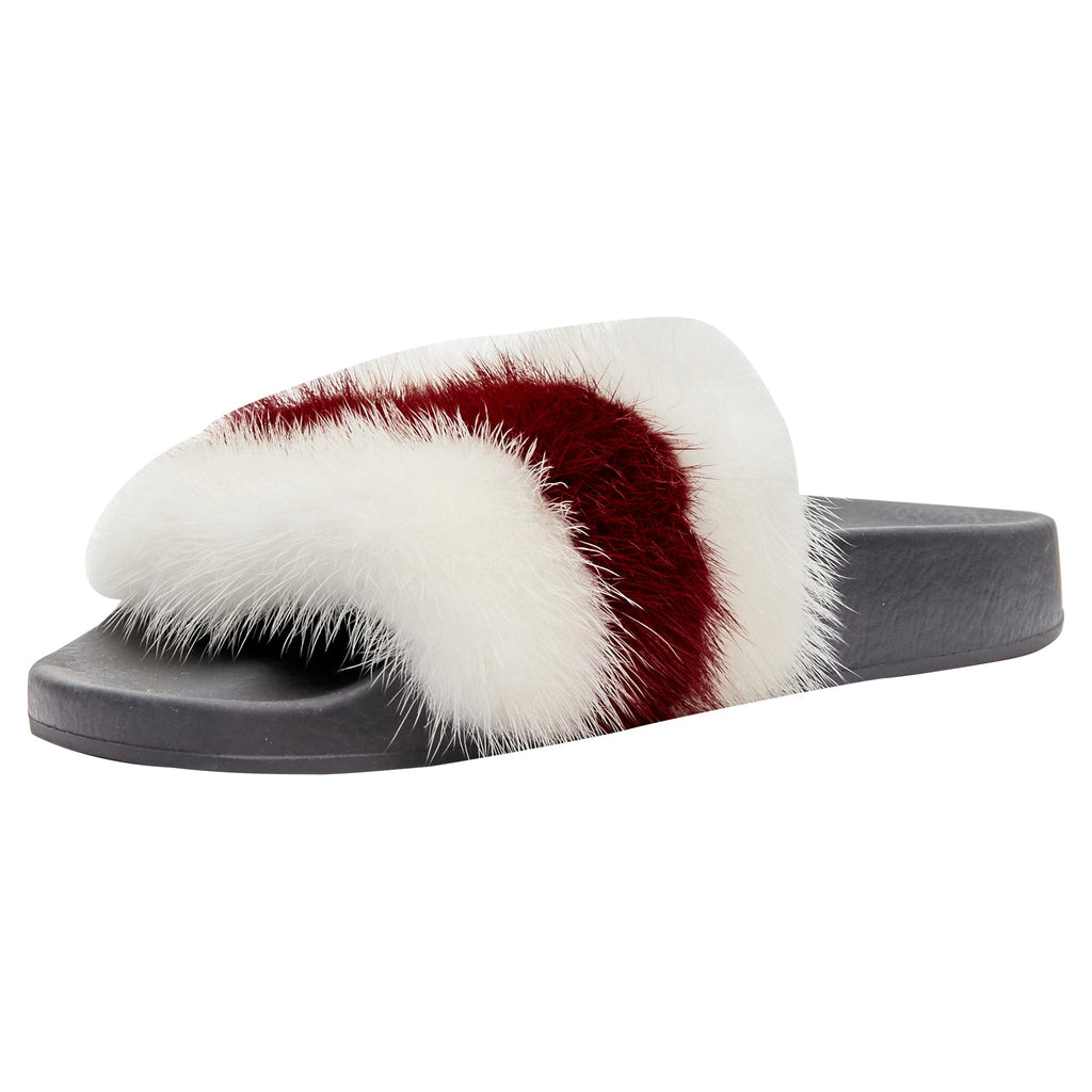 Women's Givenchy Tisci fox fur stripes debossed logo pool slides