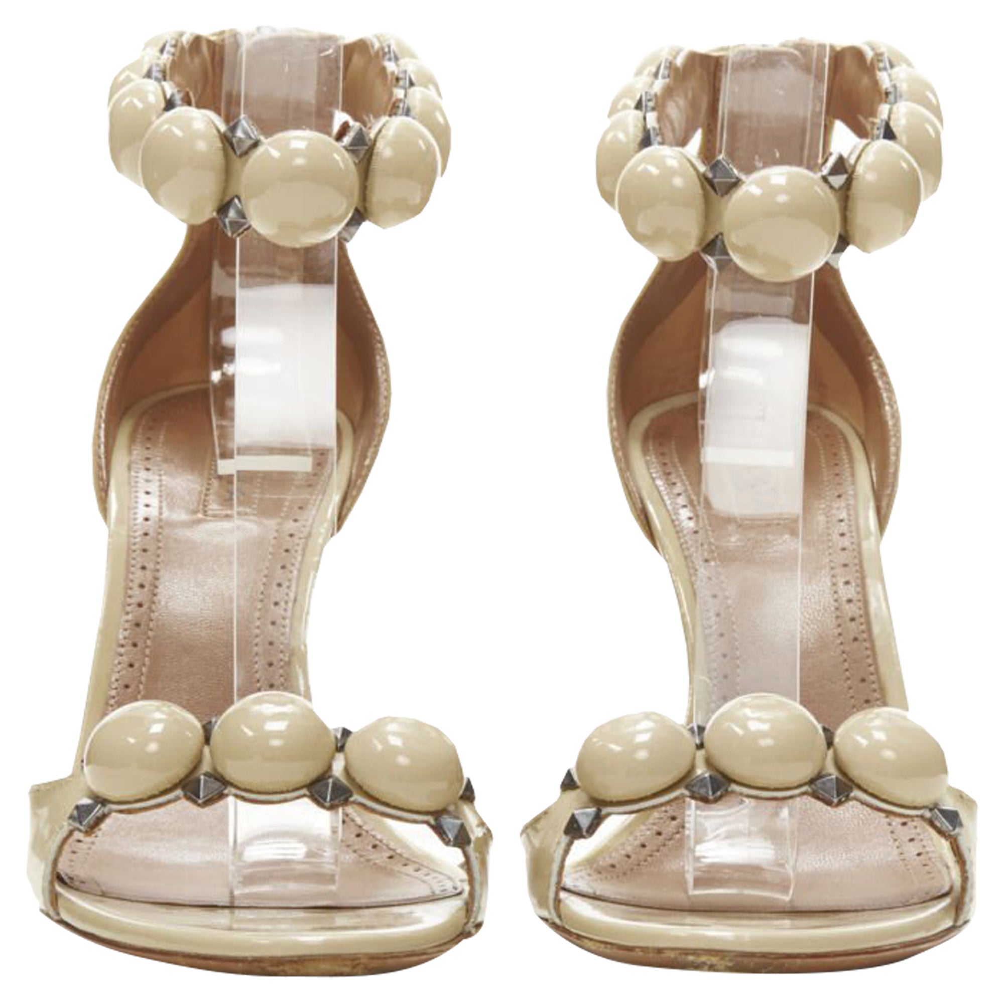 Women's Alaia La Bombe ball embellished studded nude patent high heel sandal