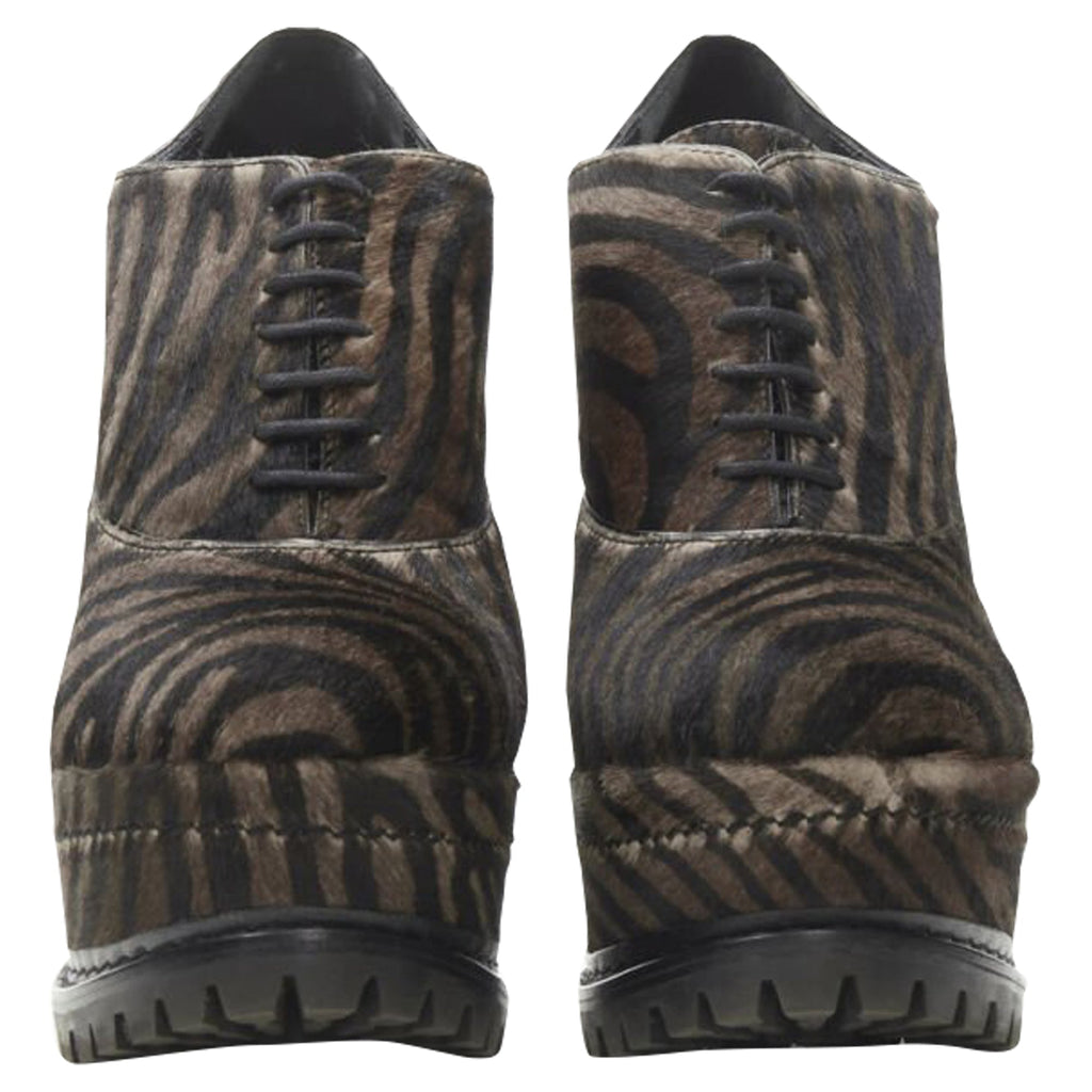 Women's Alaia zebra stripe fur leather truck sole ankle bootie