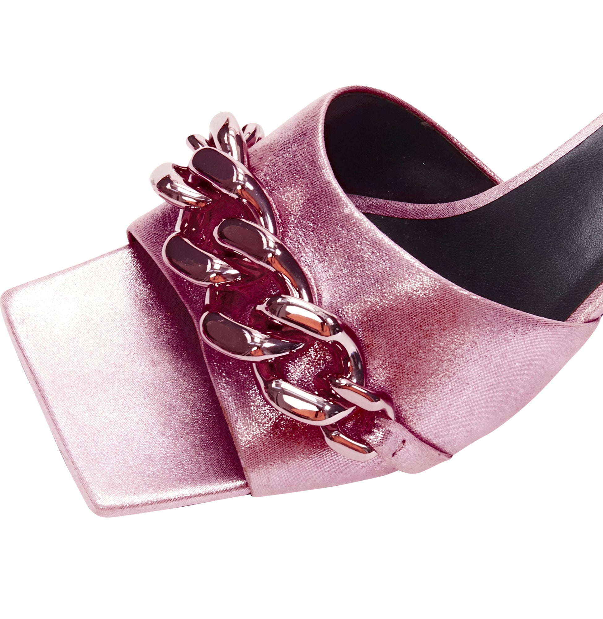 Women's Versace chunky chain metallic kitten comma heel sandals