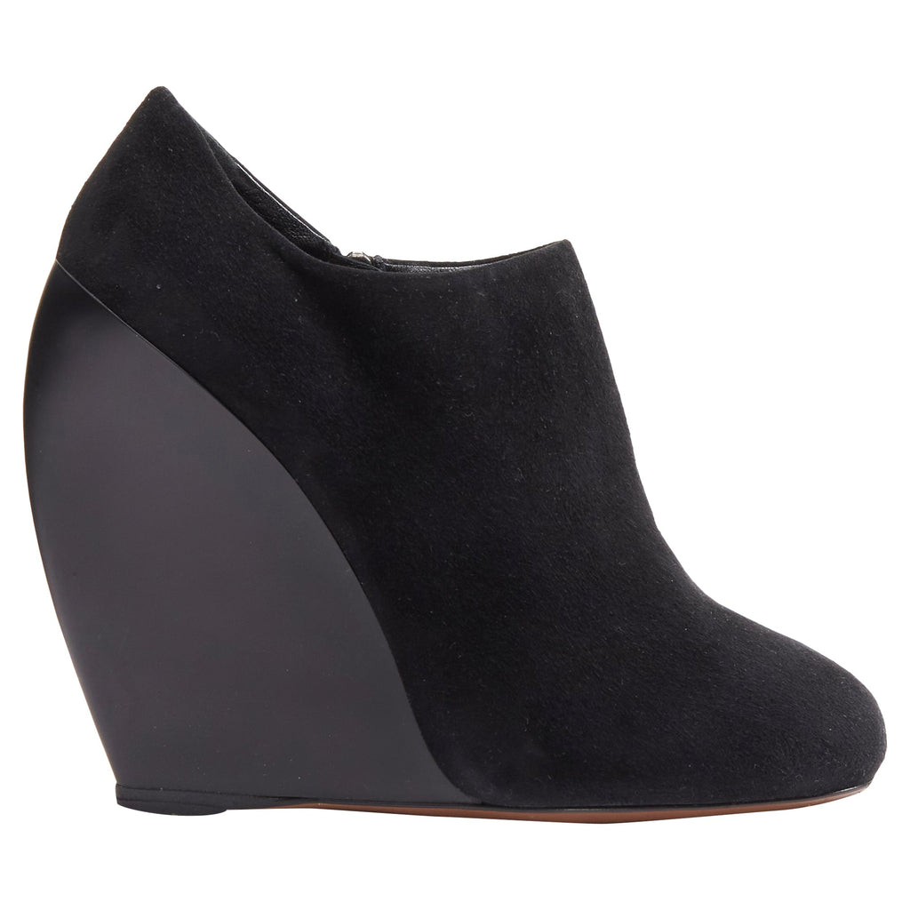 Women's Azzedine Alaia suede curved wedge round toe ankle bootie