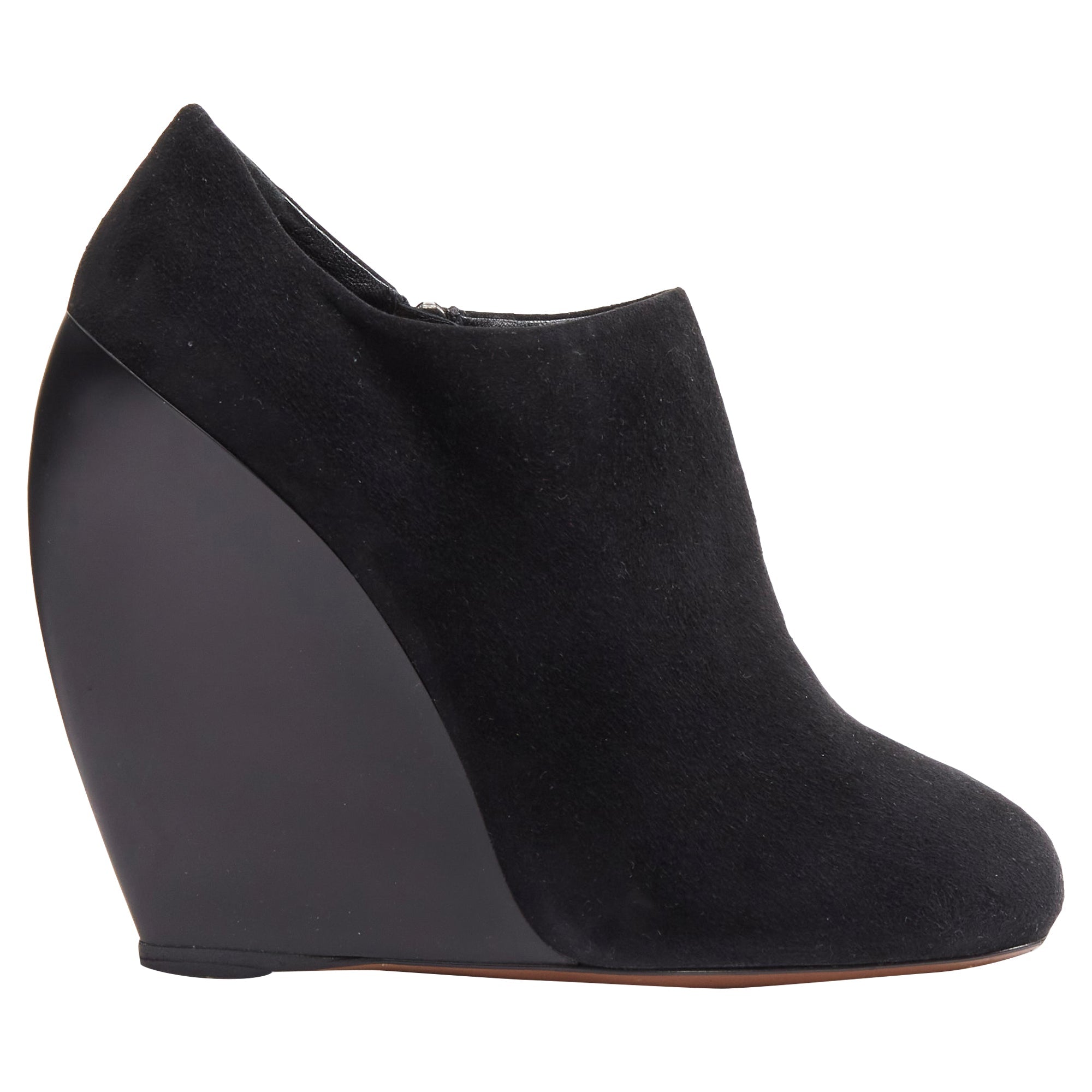 Women's Azzedine Alaia suede curved wedge round toe ankle bootie
