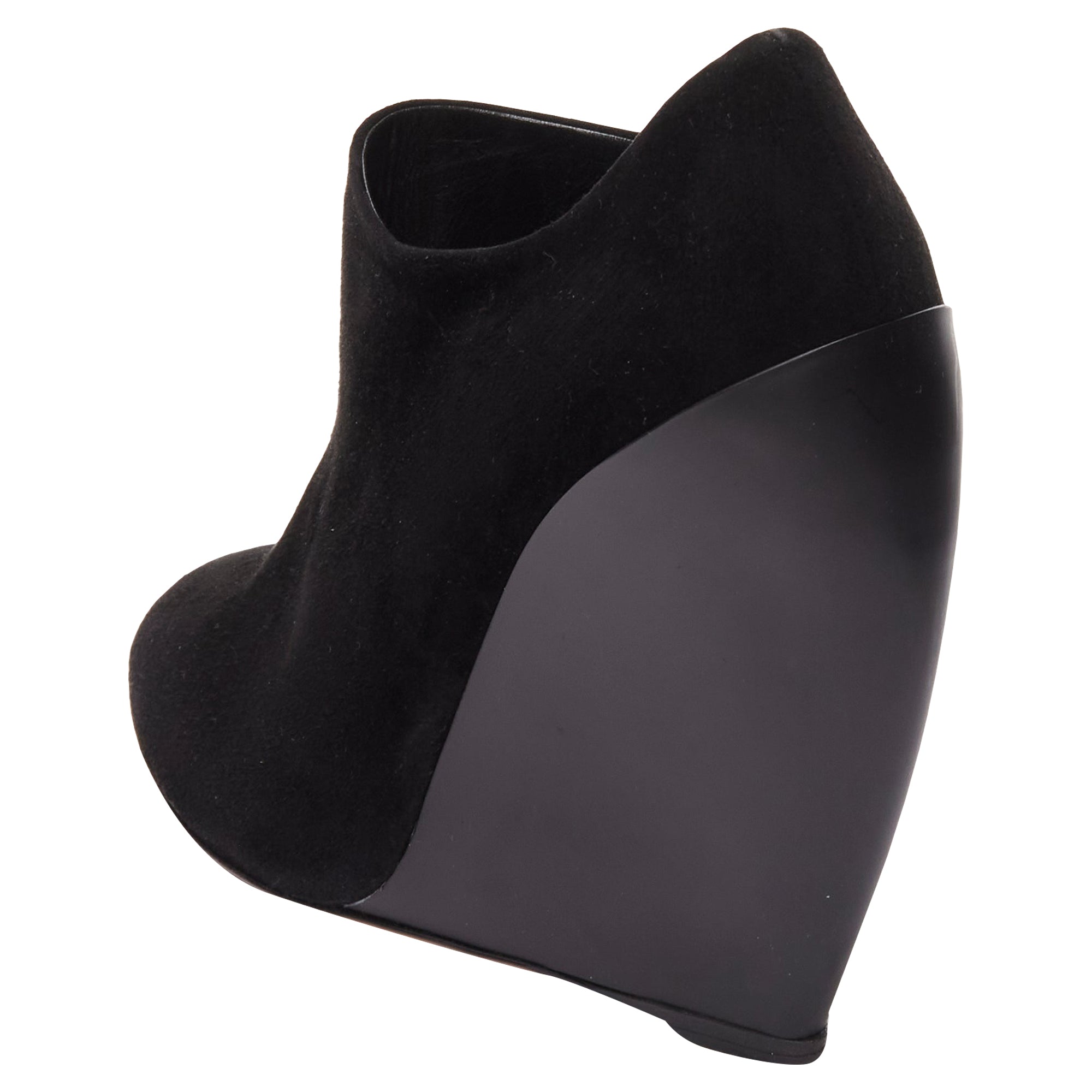 Women's Azzedine Alaia suede curved wedge round toe ankle bootie