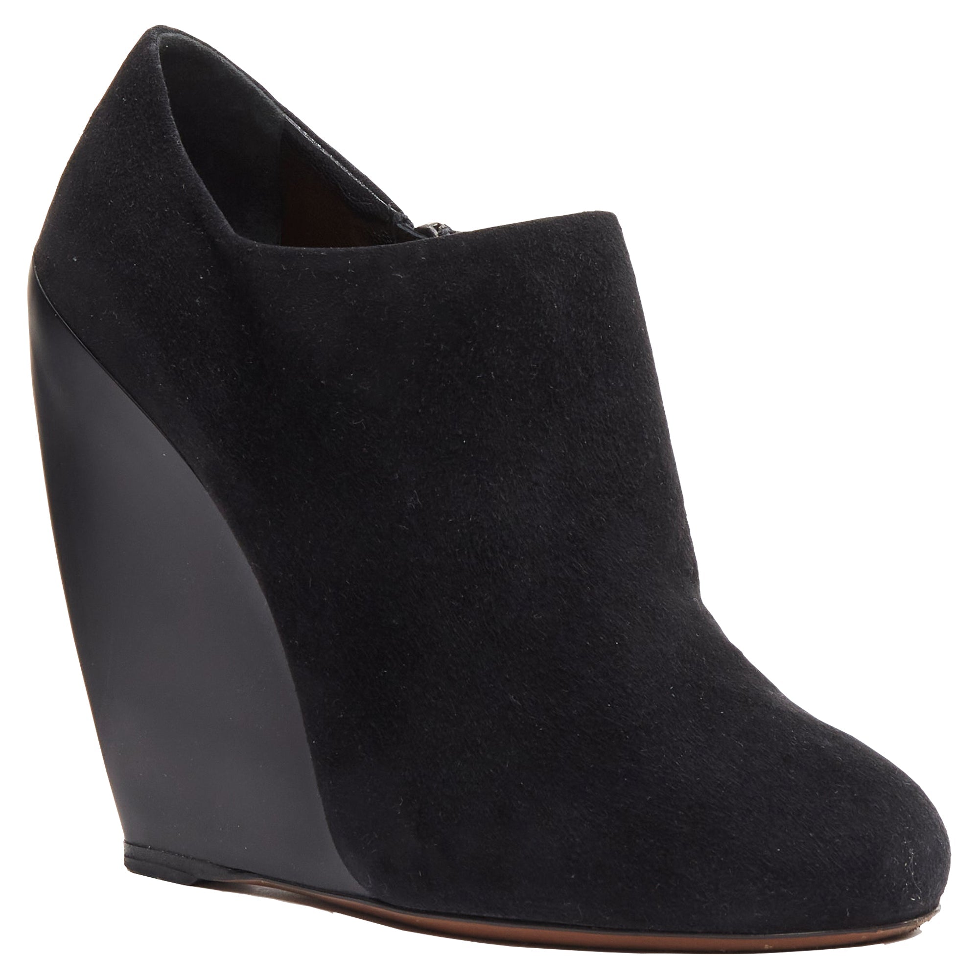 Women's Azzedine Alaia suede curved wedge round toe ankle bootie