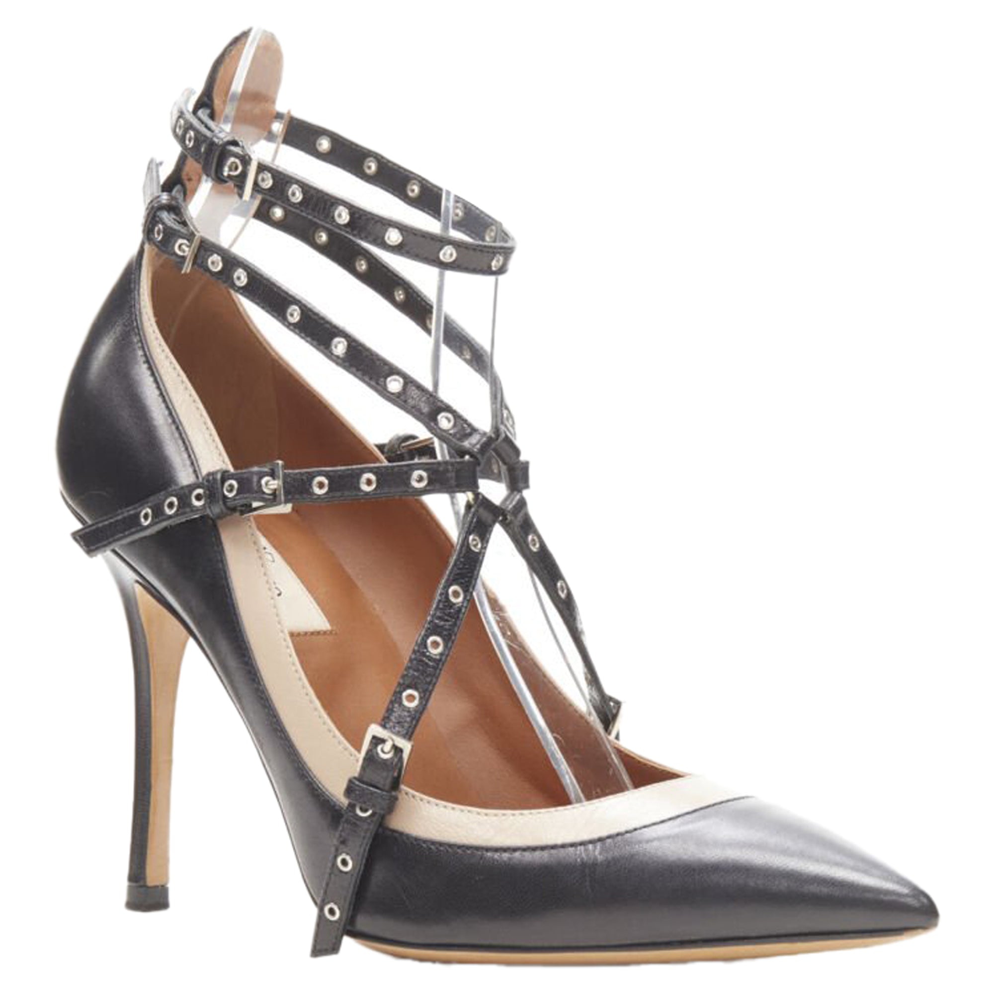 Women's Valentino Garavani leather silver grommet stud bondage harness pump
