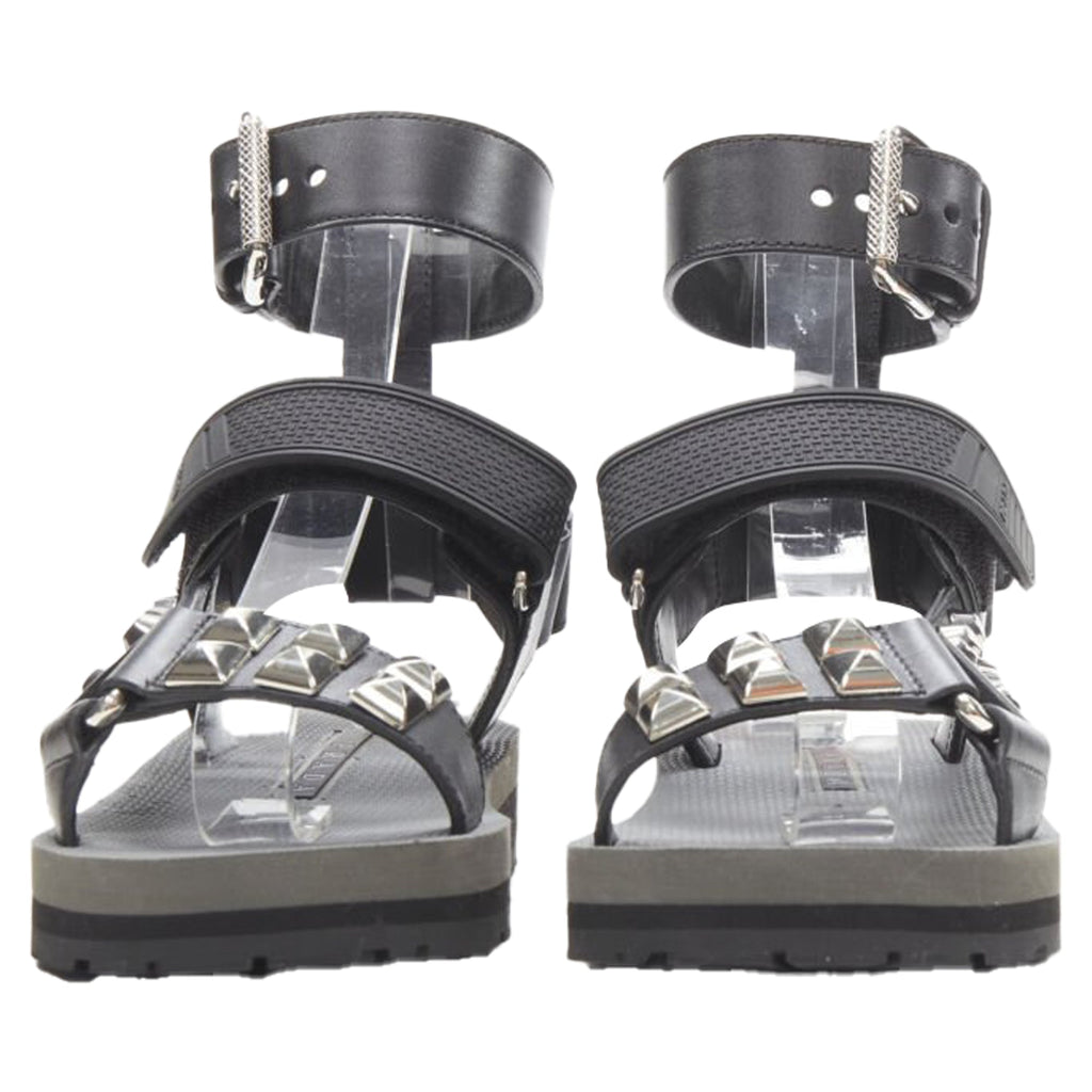 Women's Prada silver punk stud embellished sports strap gladiator sandals