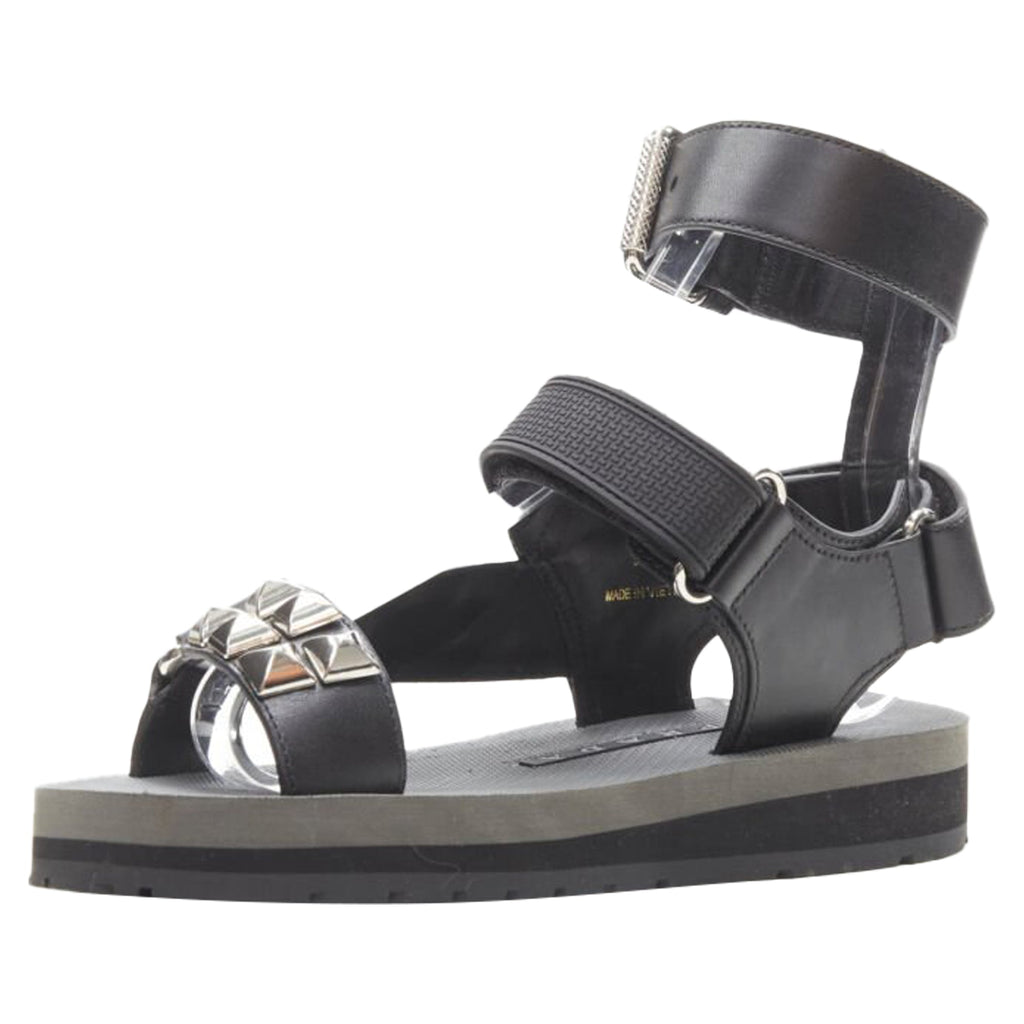Women's Prada silver punk stud embellished sports strap gladiator sandals