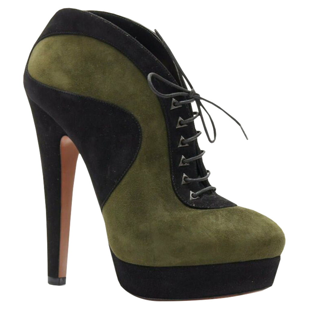 Women's Alaia suede leather lace up platform ankle bootie