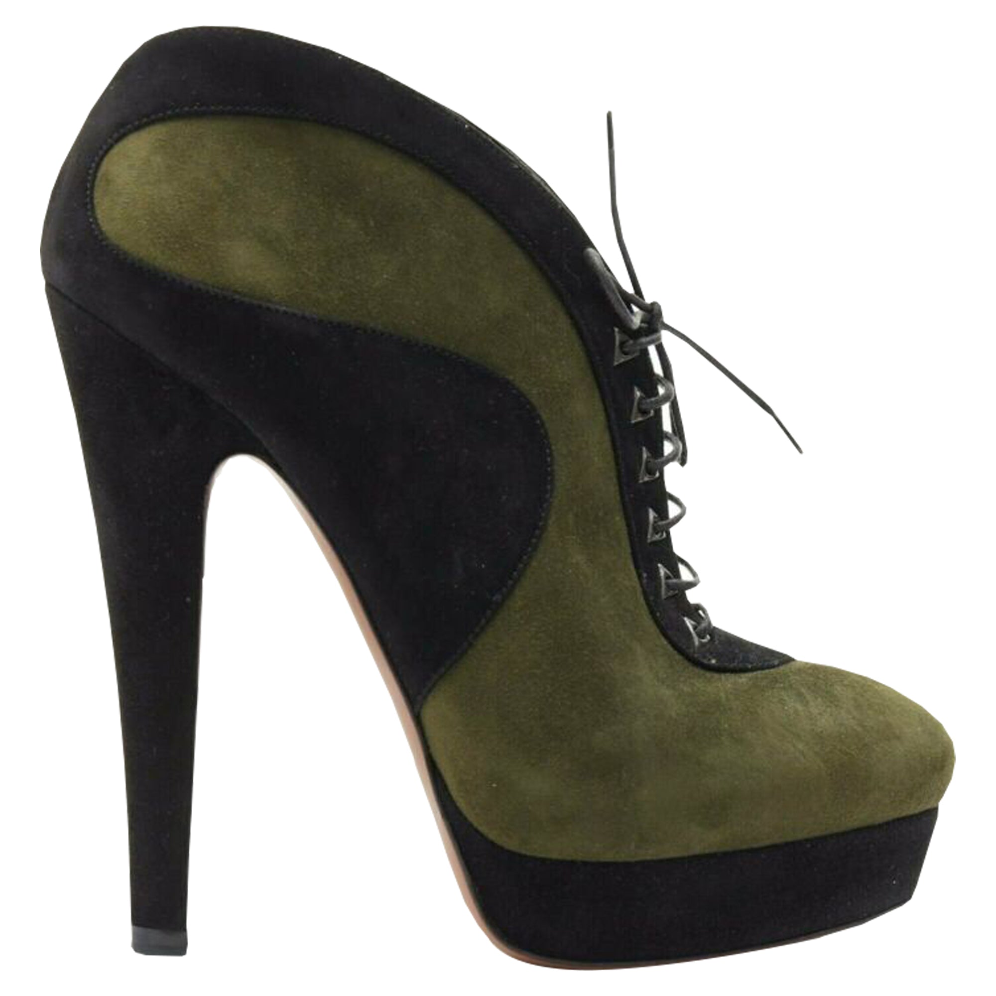 Women's Alaia suede leather lace up platform ankle bootie