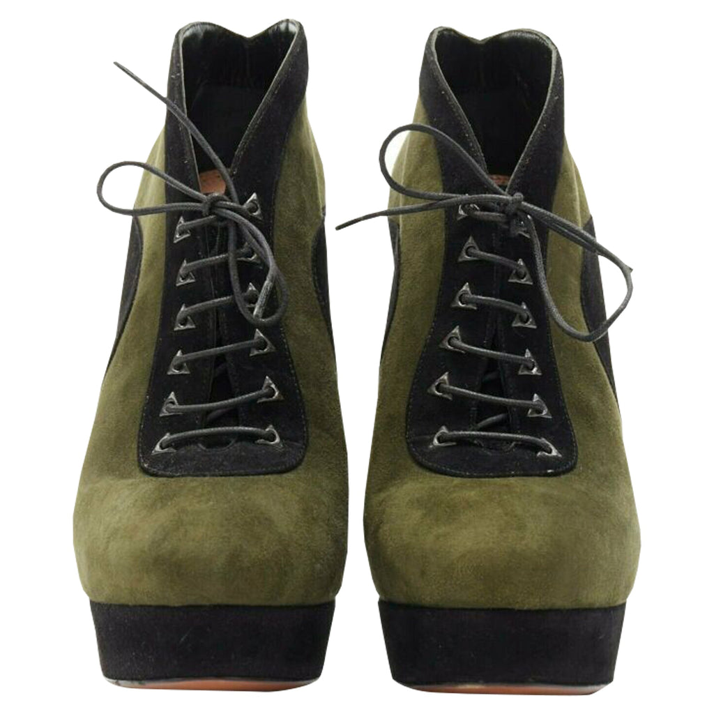 Women's Alaia suede leather lace up platform ankle bootie