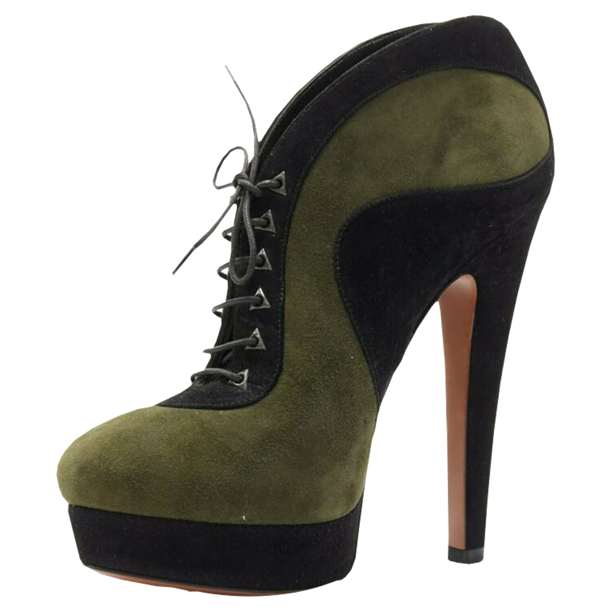 Women's Alaia suede leather lace up platform ankle bootie