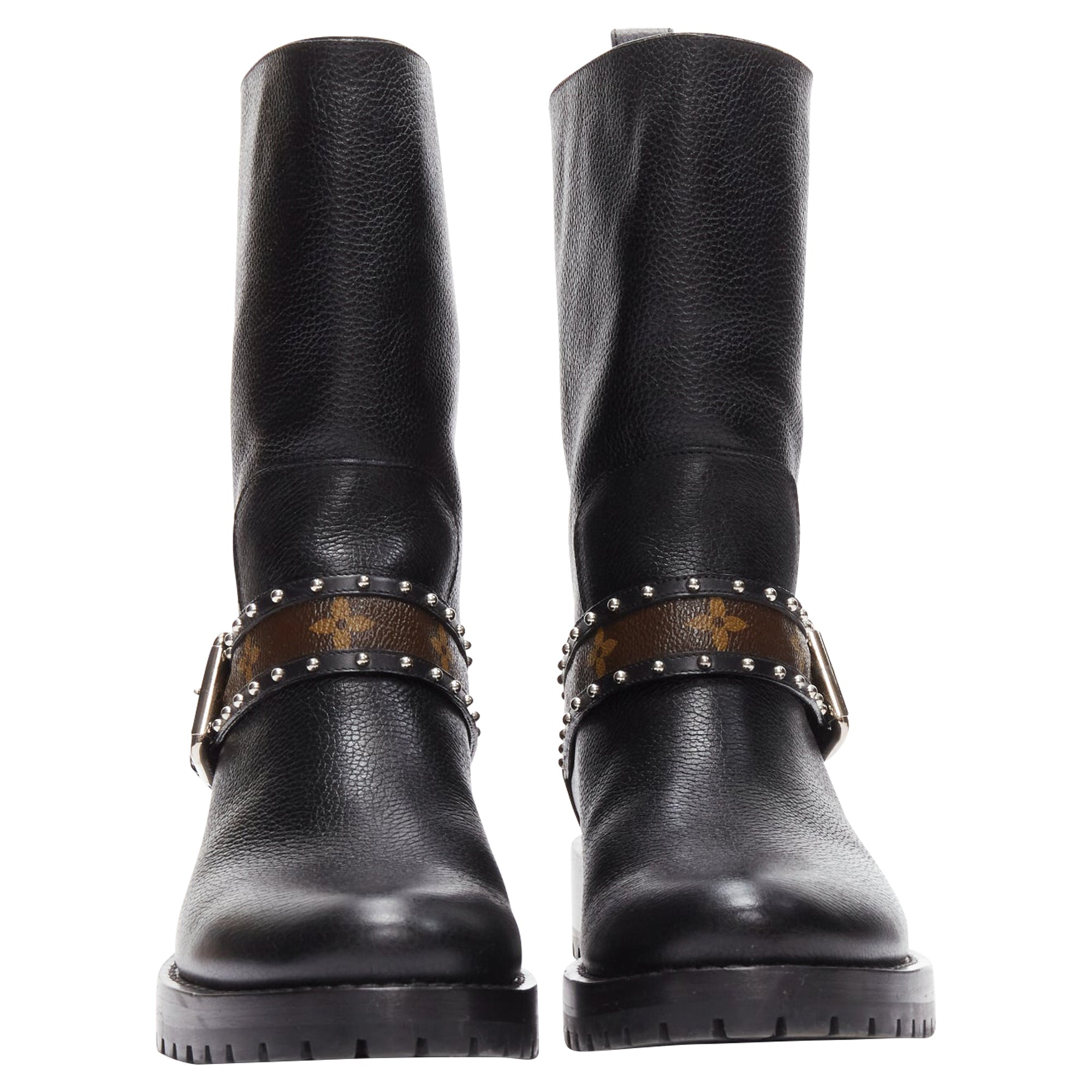 Women's Louis Vuitton LV monogram top strap pull on motorcycle boots