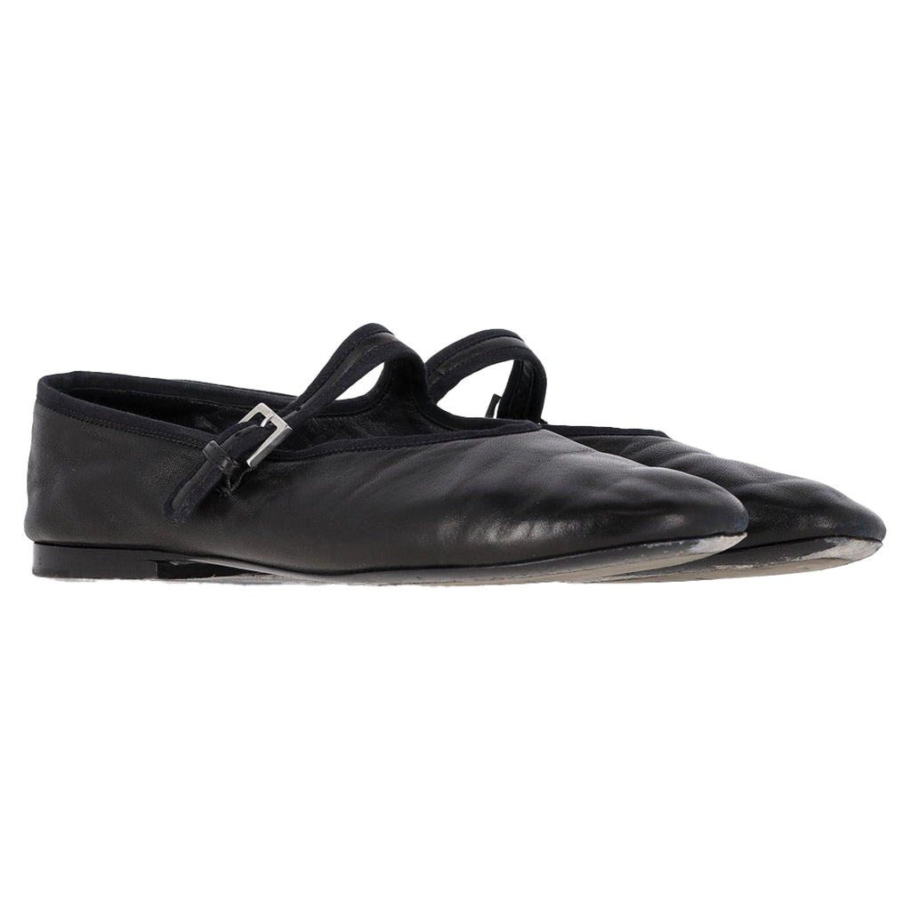 The Row Boheme Mary Jane Ballet Flats in Black Lambskin Leather
