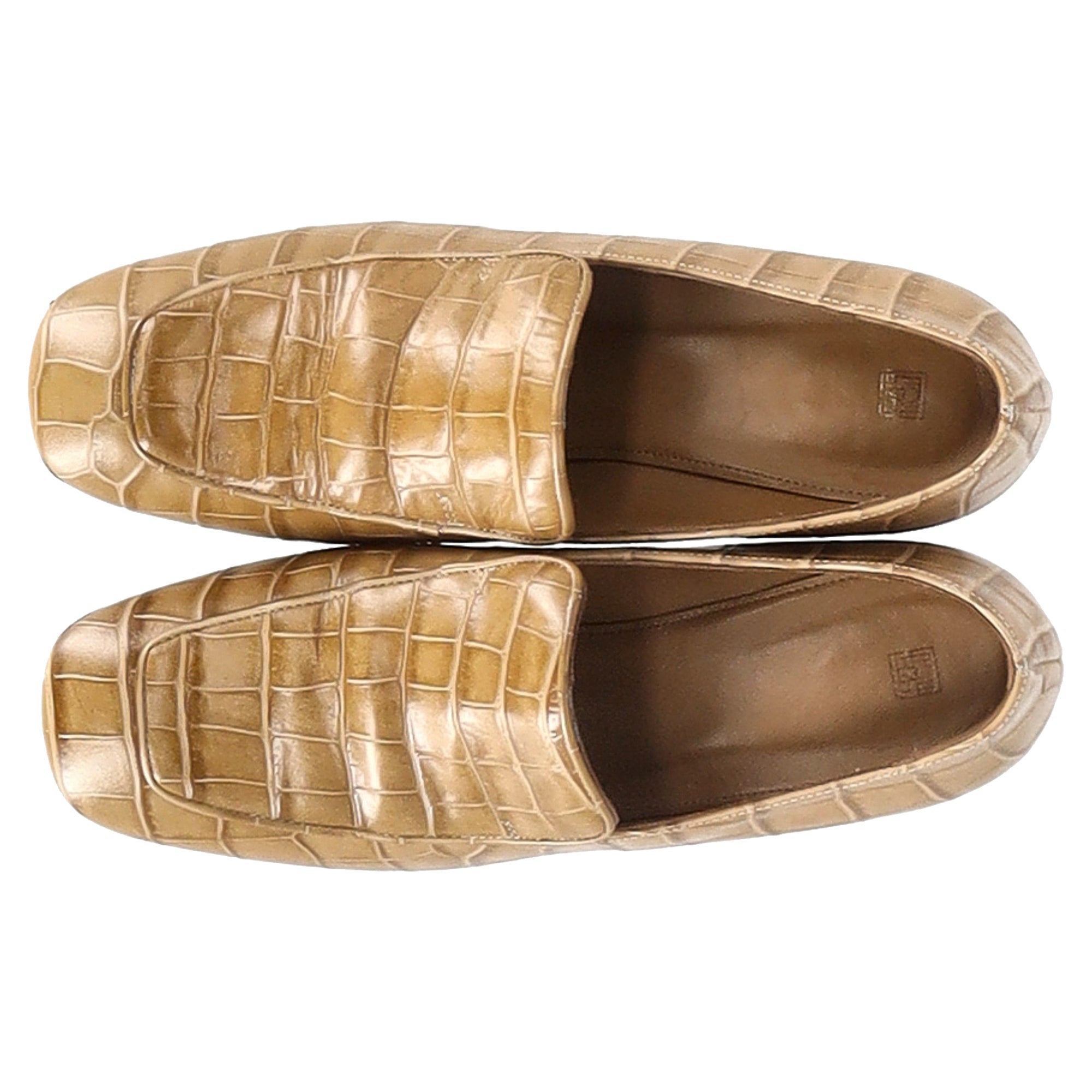 Totême Crocodile-Embossed Loafer Pumps in Brown Cowhide Leather