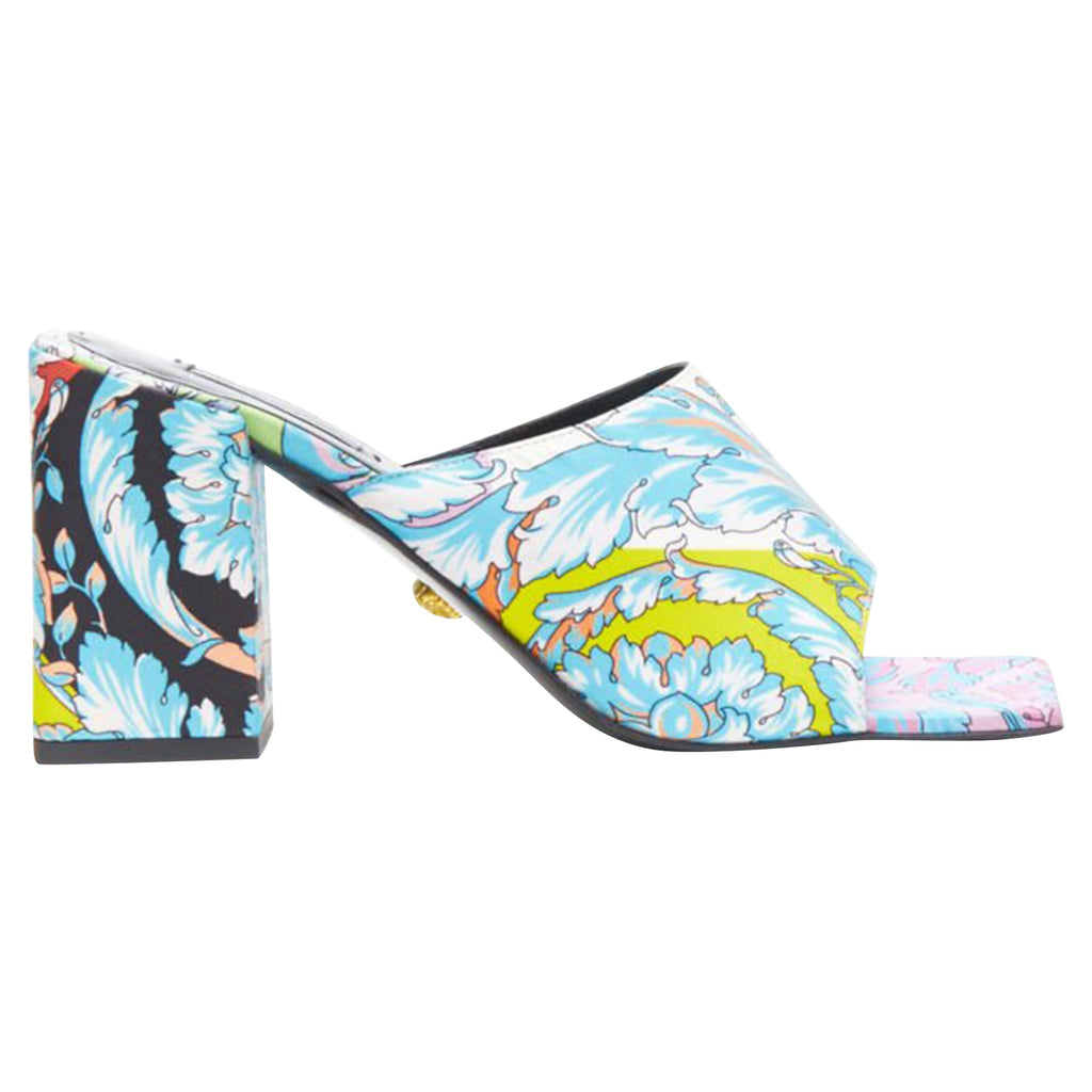 Women's Versace Technicolor Baroque Open Round Toe Block Heel Sandals