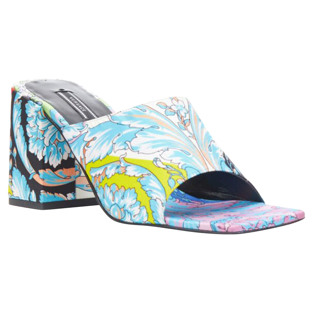 Women's Versace Technicolor Baroque Open Round Toe Block Heel Sandals