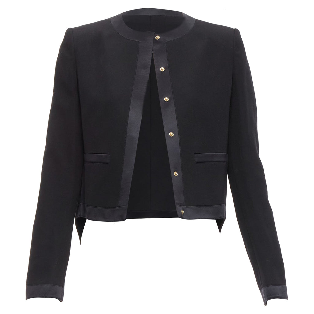 Women's Givenchy Wool Silk Trim High Low Hem Minimal Classic Jacket