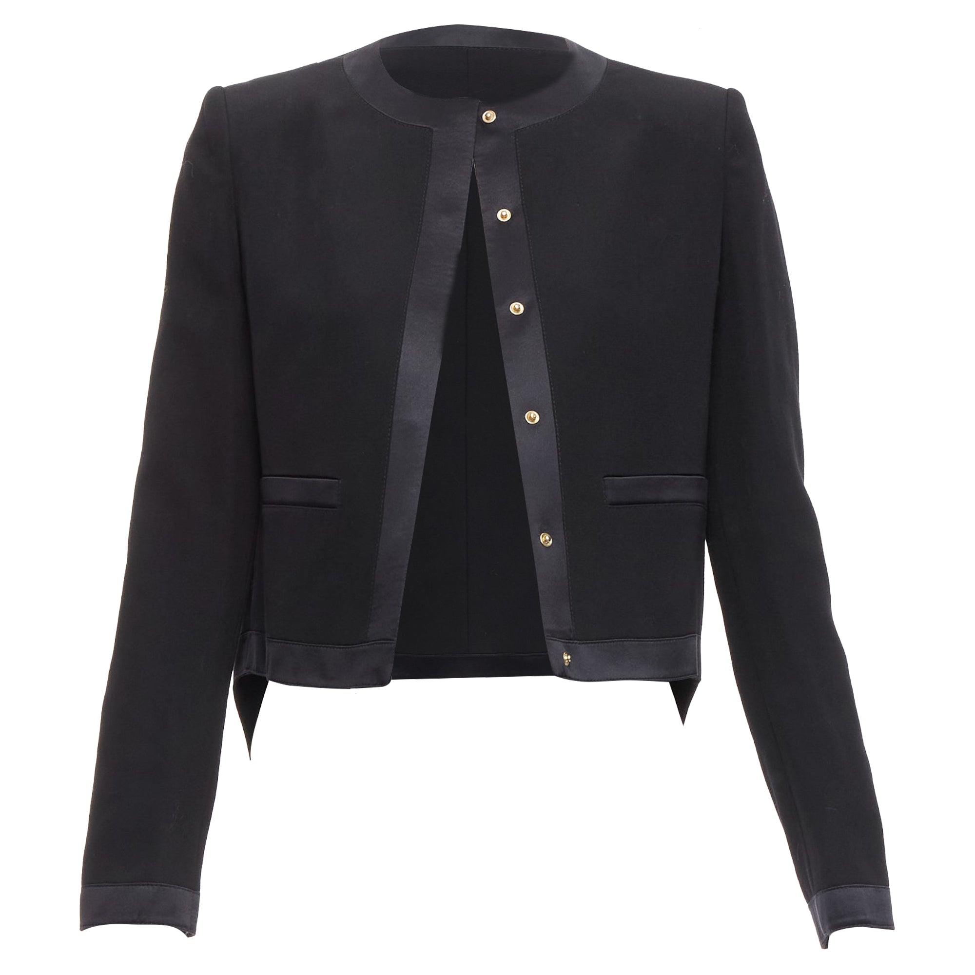 Women's Givenchy Wool Silk Trim High Low Hem Minimal Classic Jacket