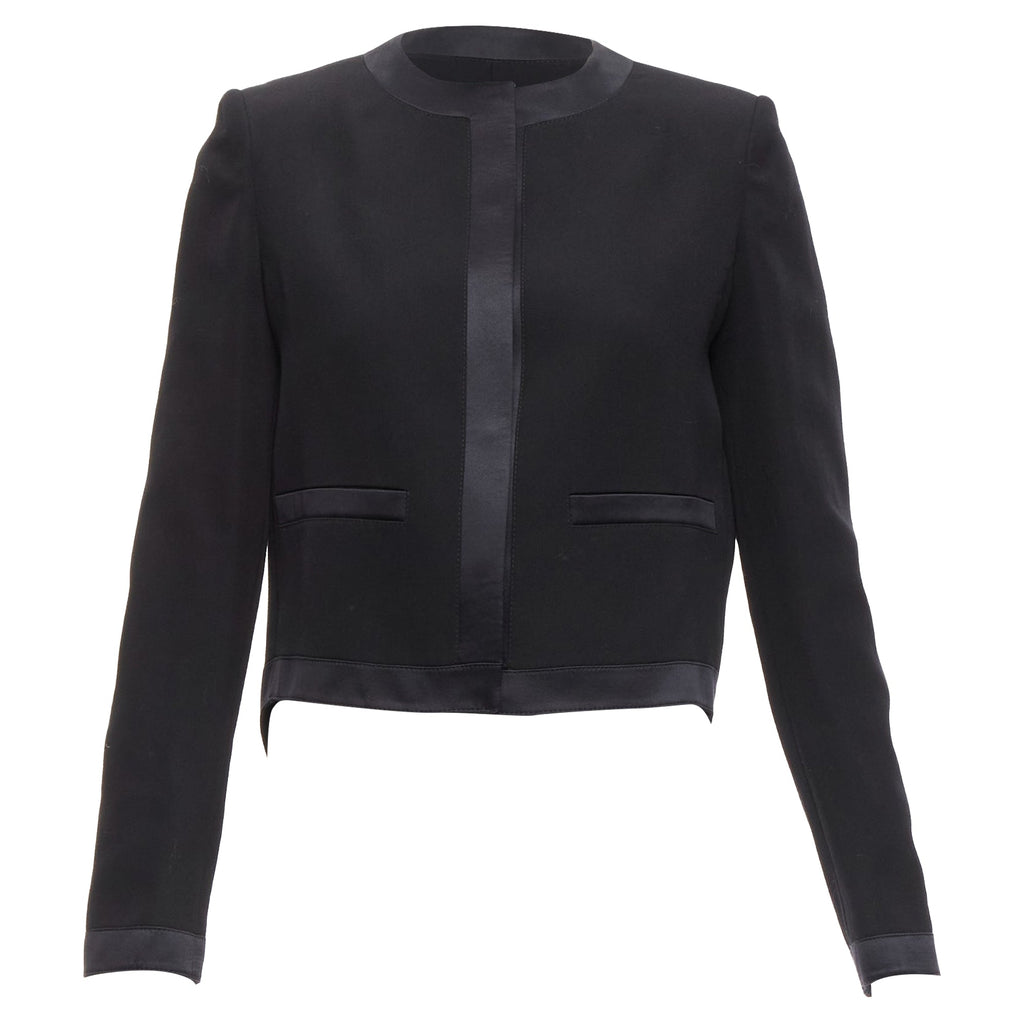 Women's Givenchy Wool Silk Trim High Low Hem Minimal Classic Jacket