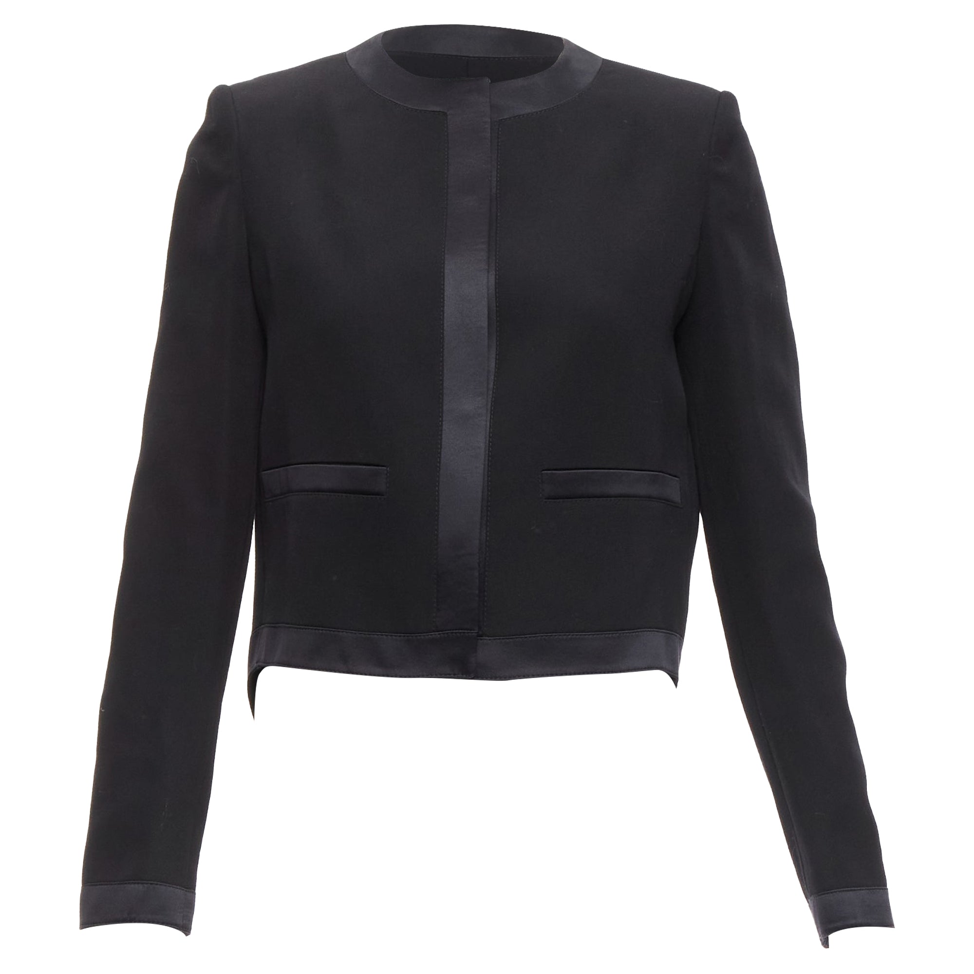 Women's Givenchy Wool Silk Trim High Low Hem Minimal Classic Jacket