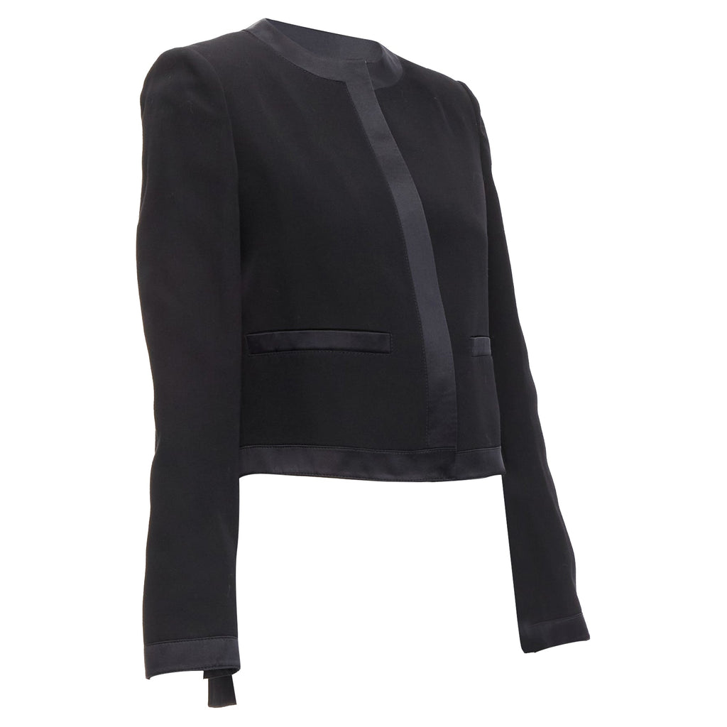 Women's Givenchy Wool Silk Trim High Low Hem Minimal Classic Jacket