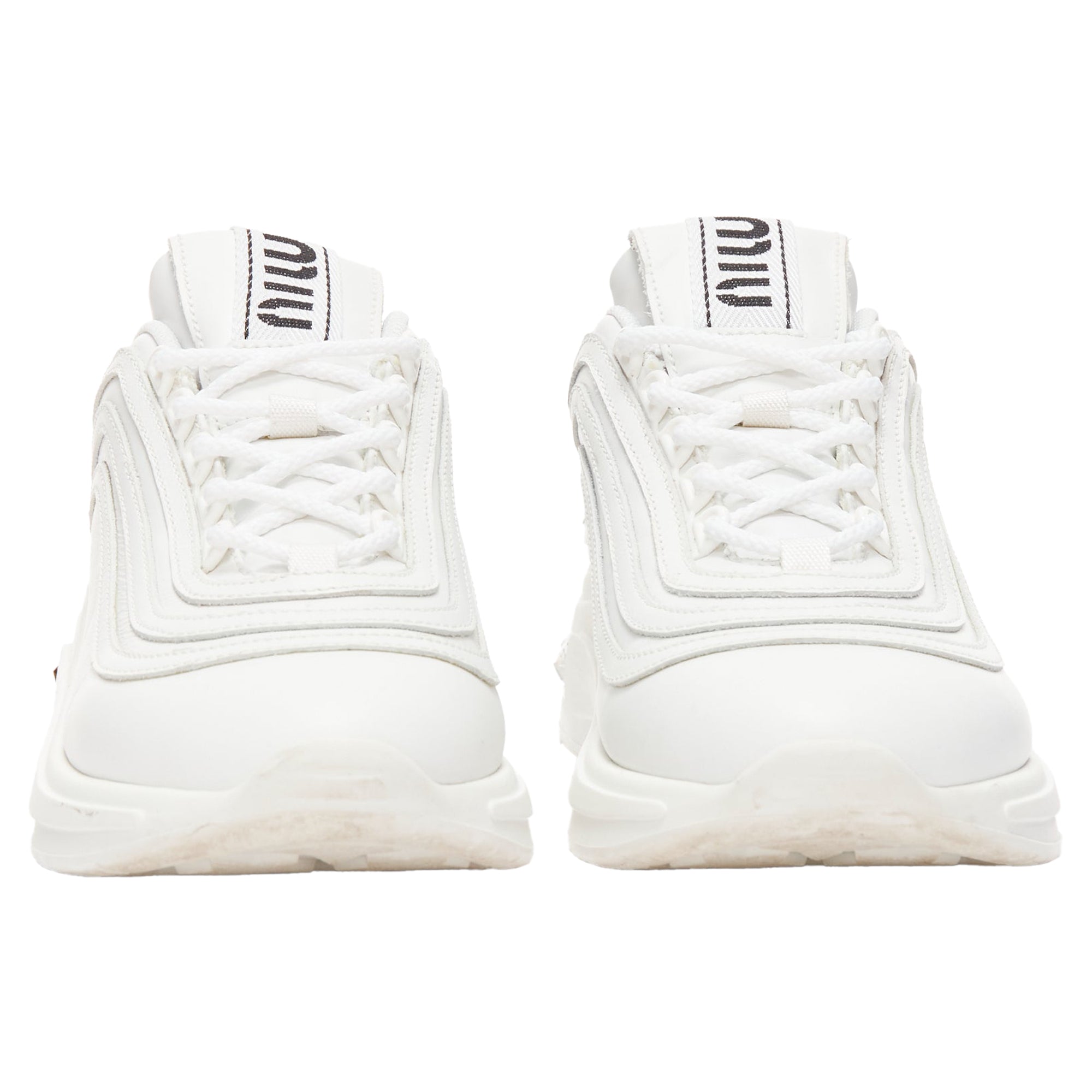 Women's Miu Miu Leather Logo Tongue Crystal Heels Chunky Sneakers