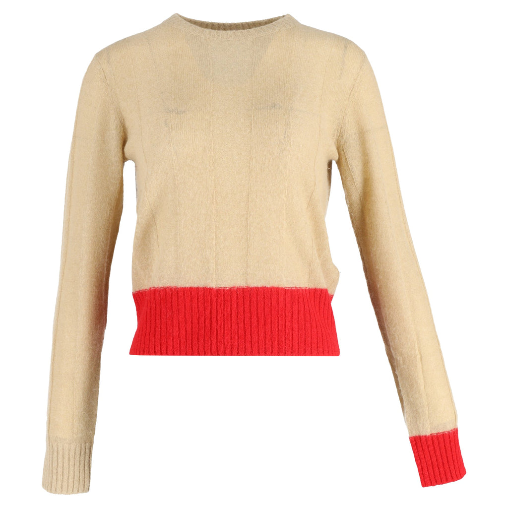 Victoria Beckham Color-Block Crewneck Sweater in Brown and Red Alpaca Wool
