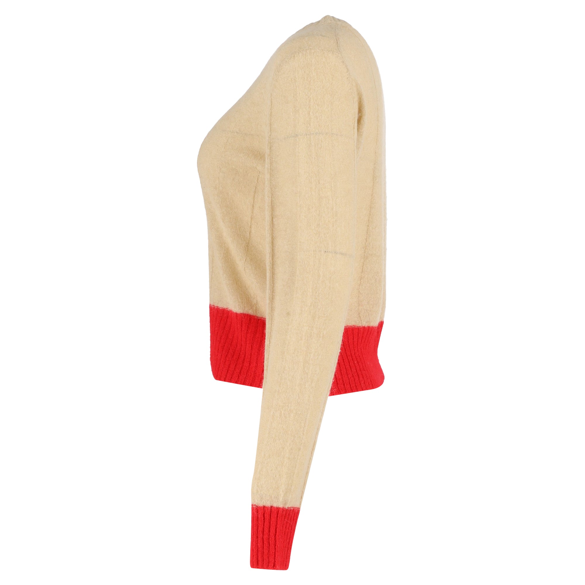 Victoria Beckham Color-Block Crewneck Sweater in Brown and Red Alpaca Wool