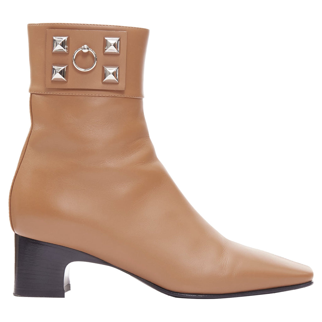 Women's Hermes Decouverte Beige Dore Leather Silver Hardware Ankle Boots