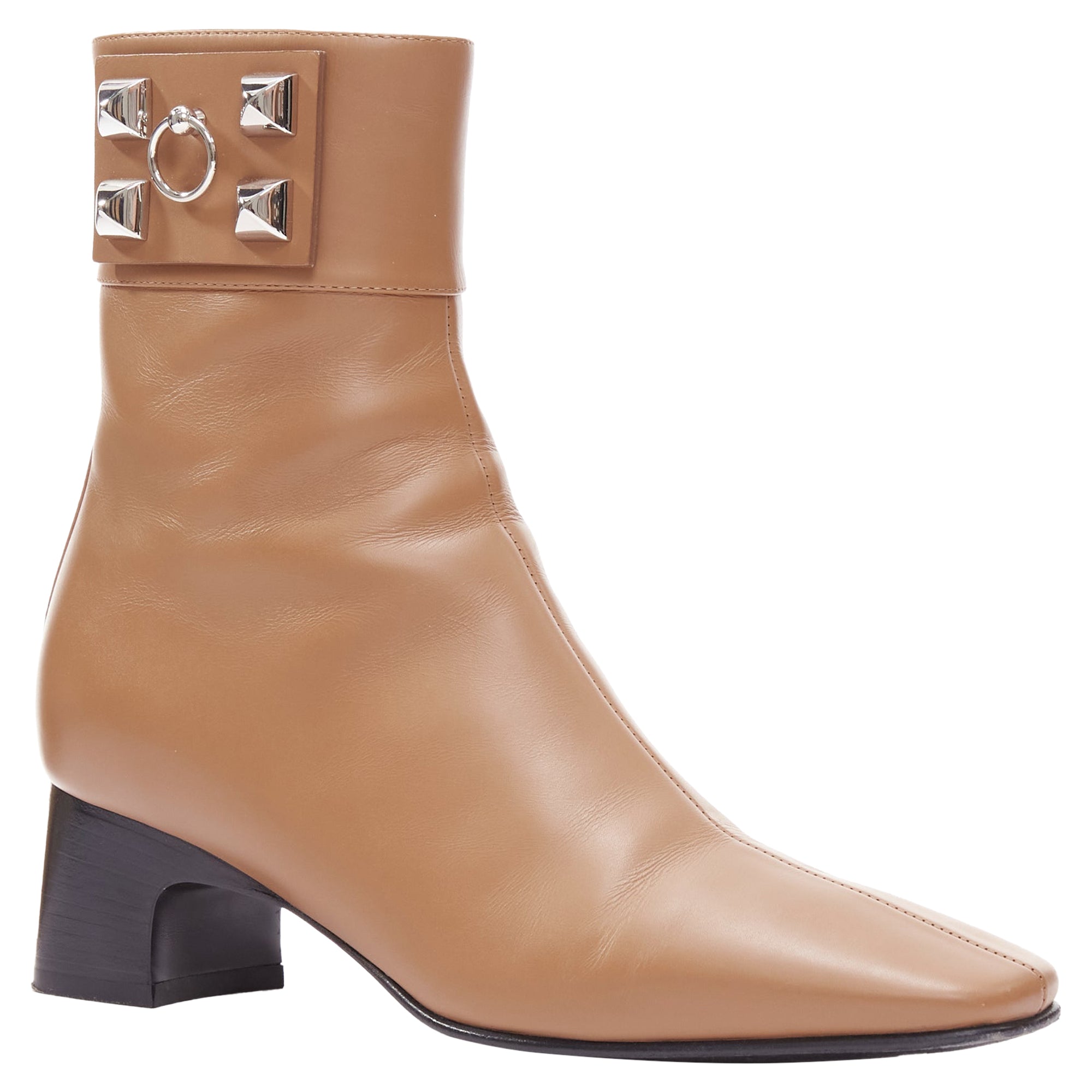 Women's Hermes Decouverte Beige Dore Leather Silver Hardware Ankle Boots