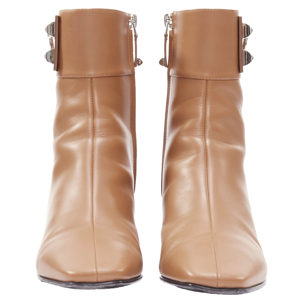 Women's Hermes Decouverte Beige Dore Leather Silver Hardware Ankle Boots