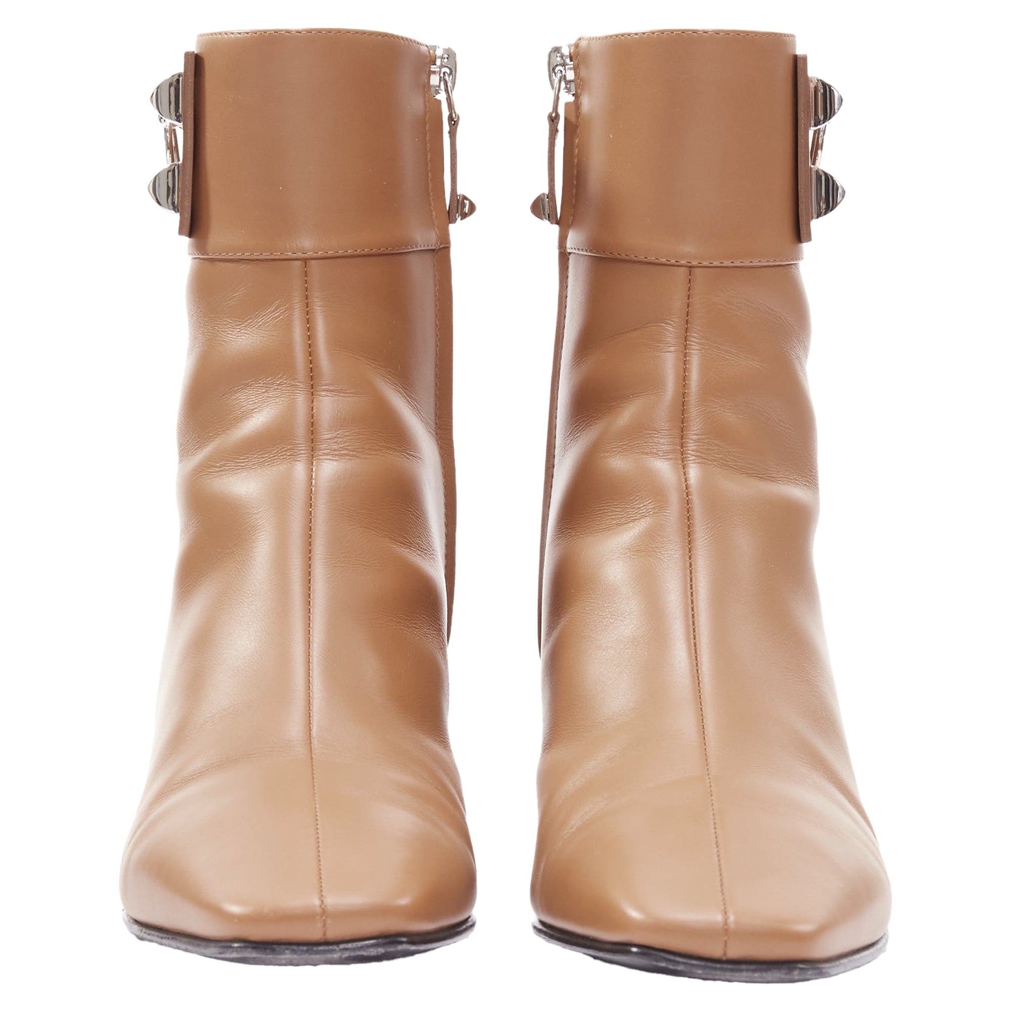Women's Hermes Decouverte Beige Dore Leather Silver Hardware Ankle Boots