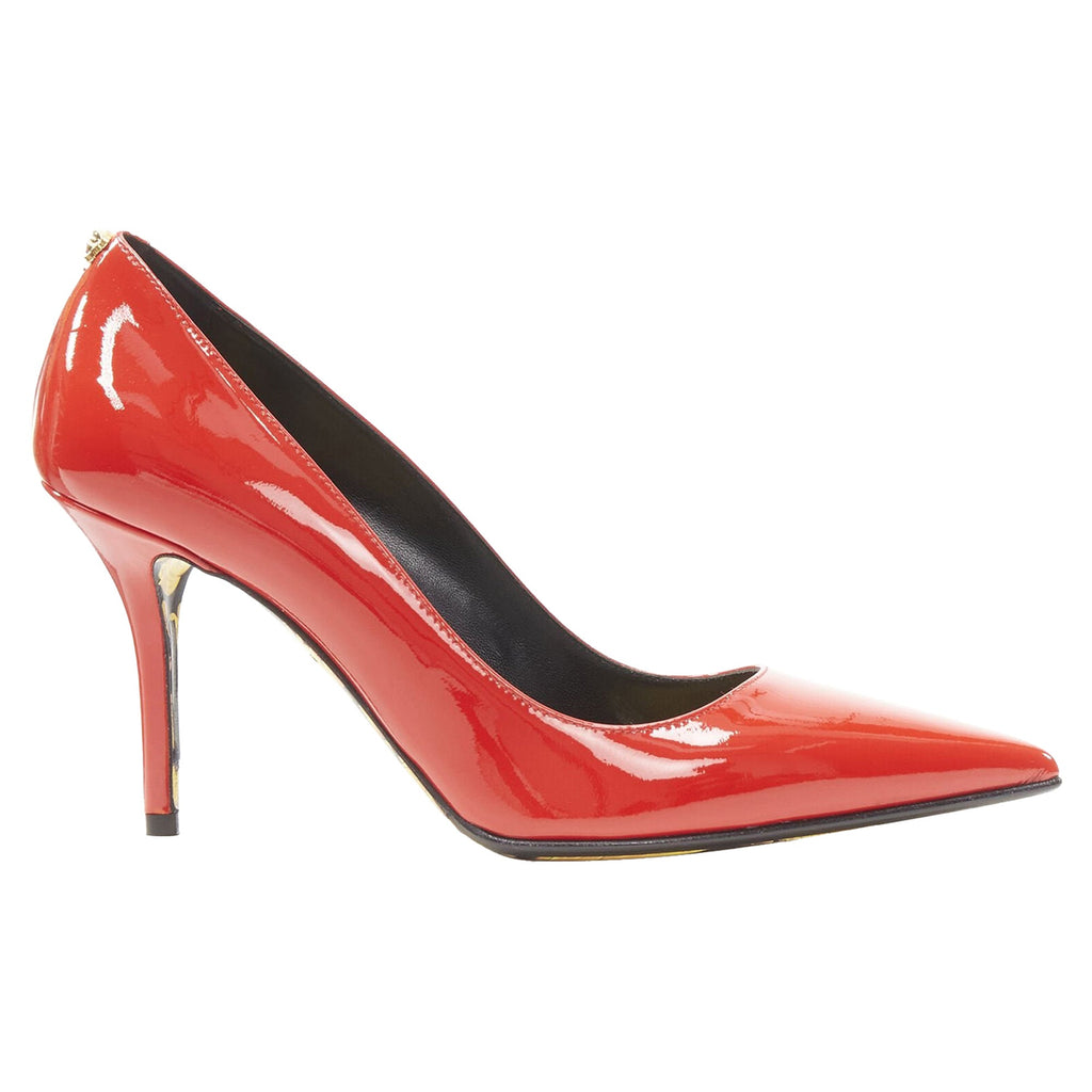 Women's VERSACE Hibiscus Barocco  patent Medusa stud pump
