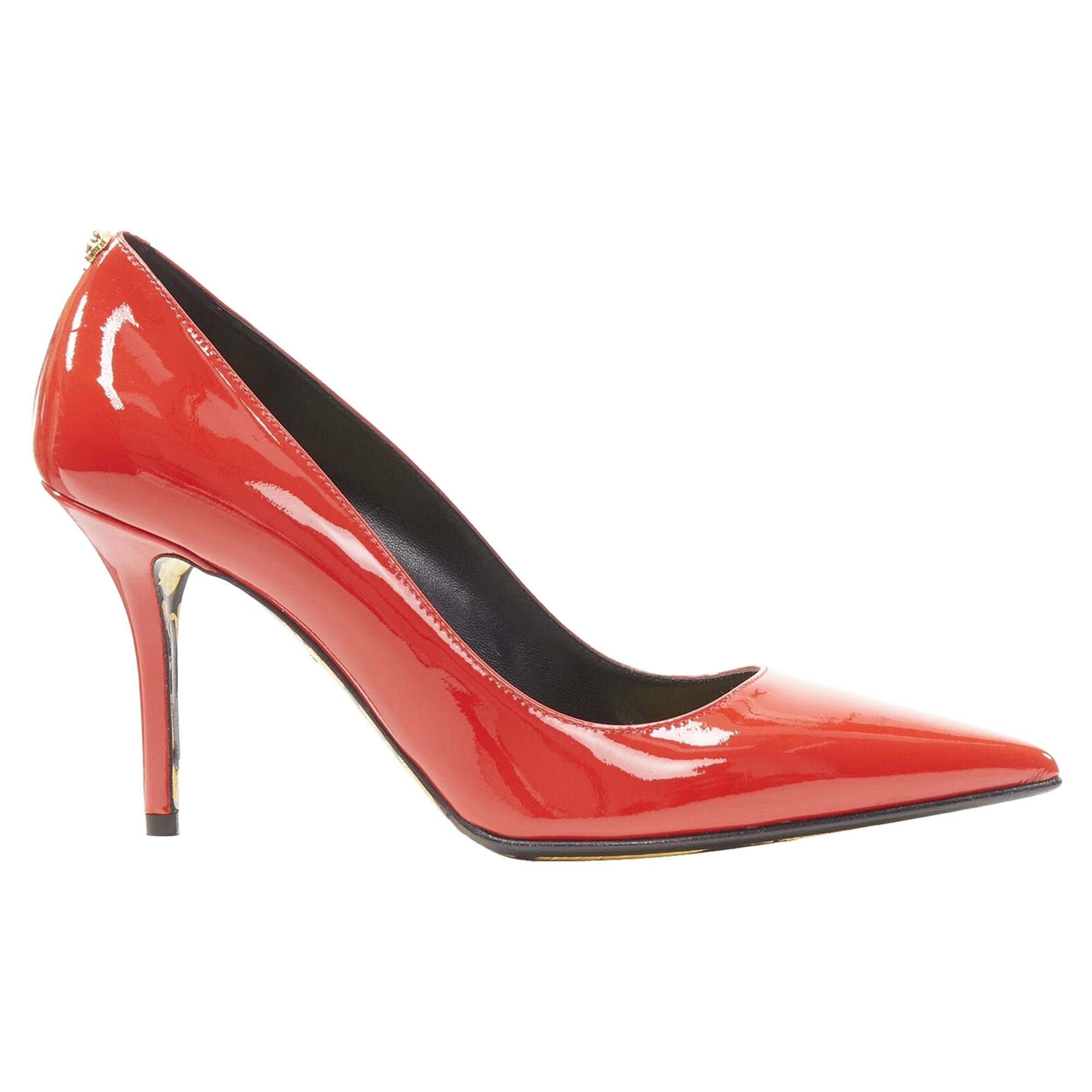 Women's VERSACE Hibiscus Barocco  patent Medusa stud pump