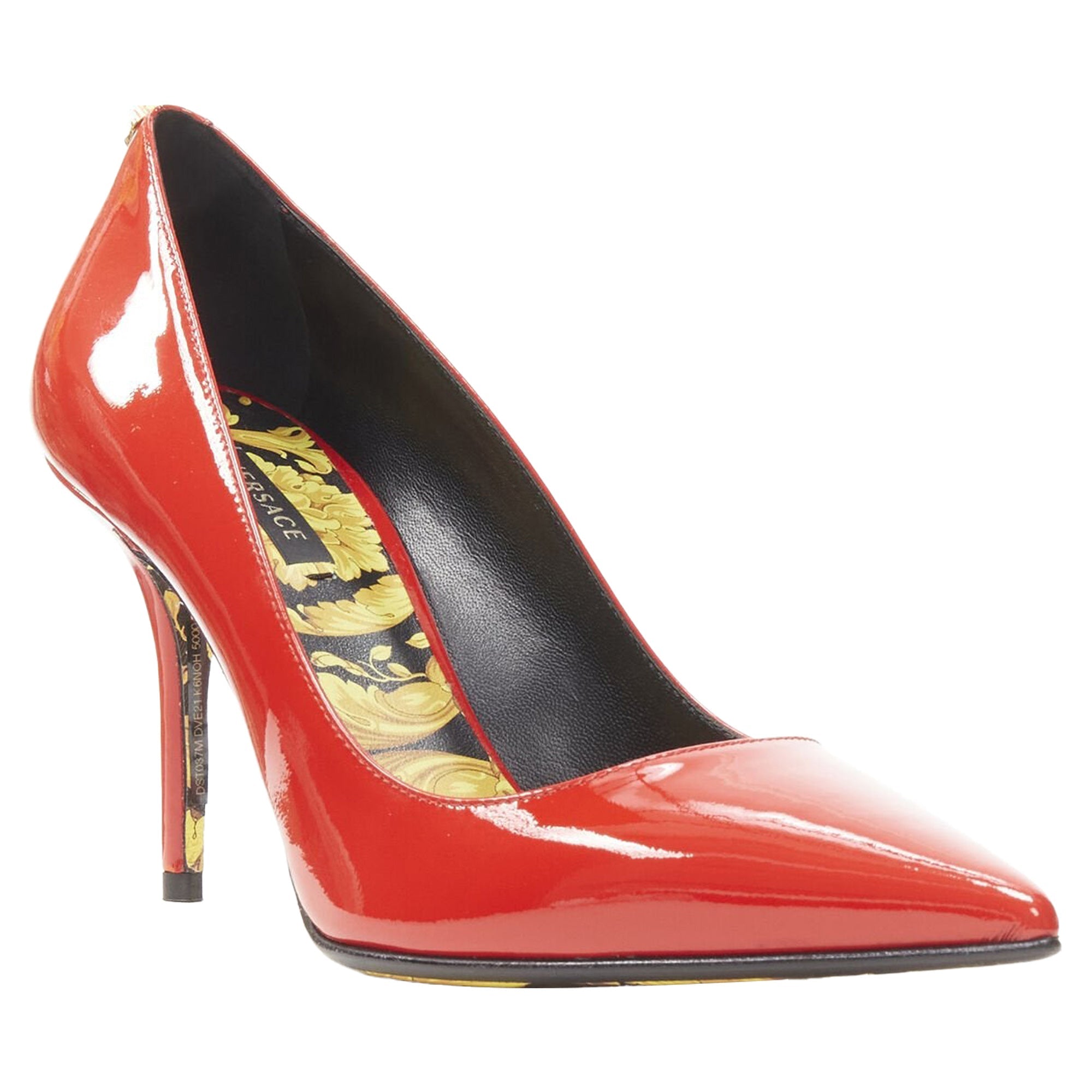 Women's VERSACE Hibiscus Barocco  patent Medusa stud pump