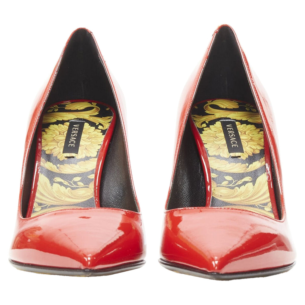 Women's VERSACE Hibiscus Barocco  patent Medusa stud pump